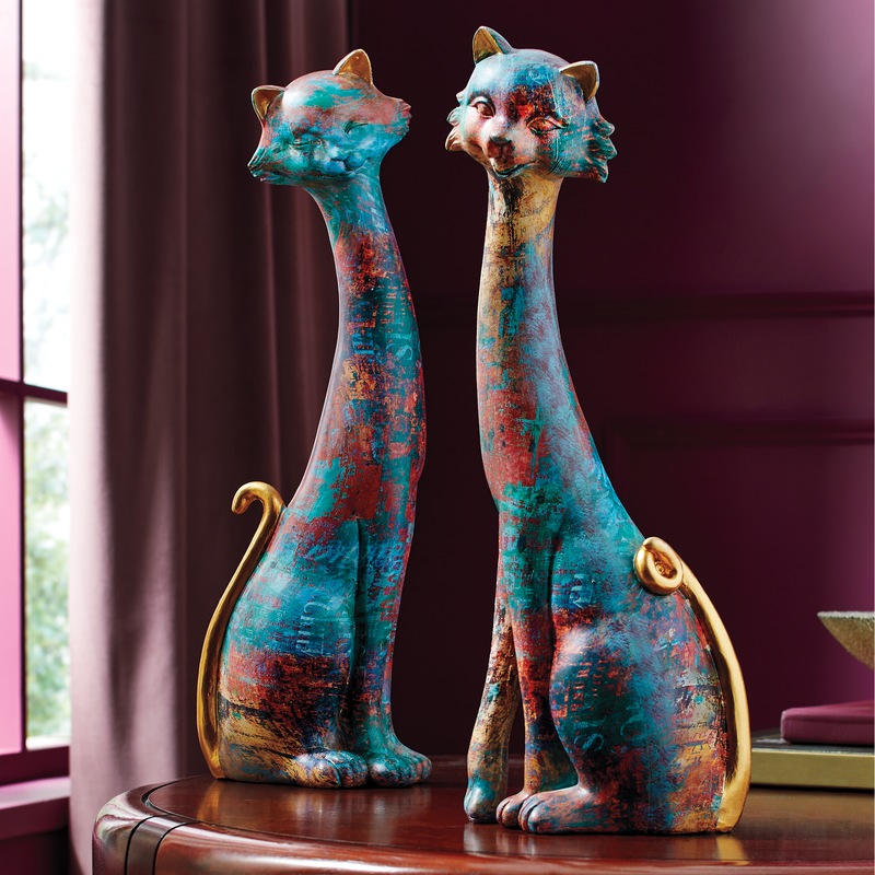 Set of 2 Colorful Cat Statues - MIDNIGHT VELVET CATALOG