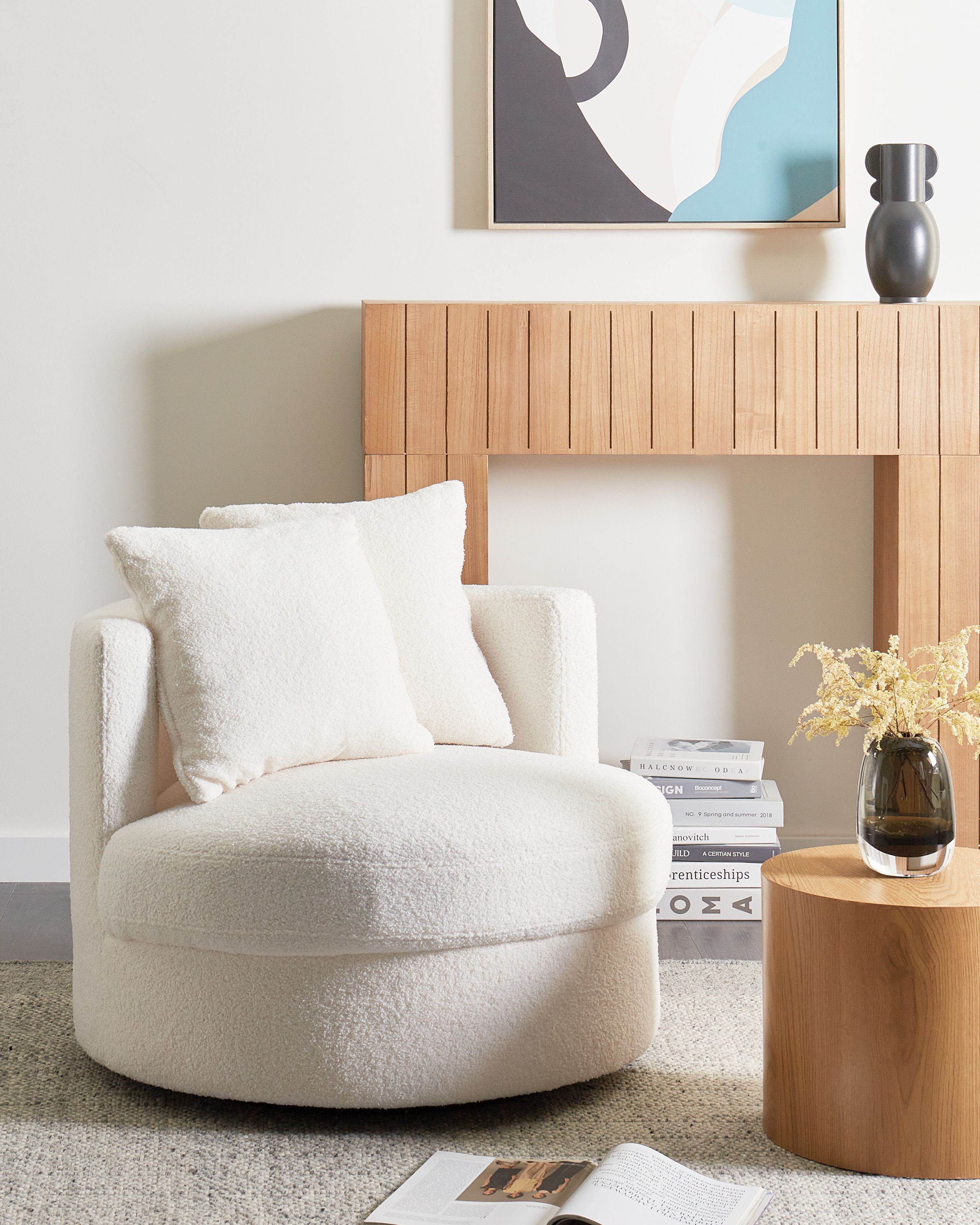 Swivel Armchair DALBY Boucle White