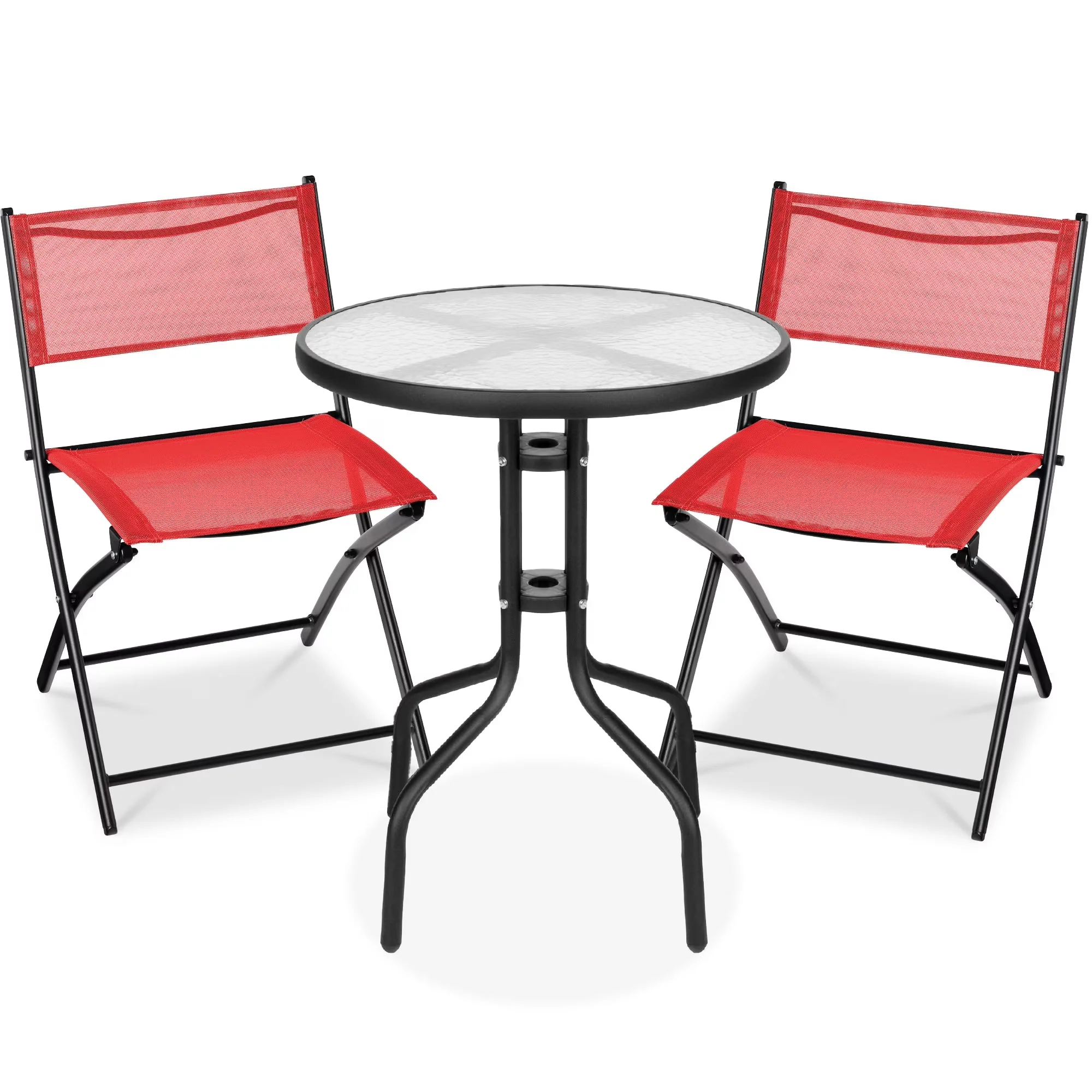 Best Choice Products 3-Piece Patio Bistro Dining Set With Glass Tabletop And Folding Chairs - Gray - Image 4 Best Choice Products 3-Piece Patio Bistro Dining Set With Glass Tabletop And Folding Chairs - Gray - Image 4