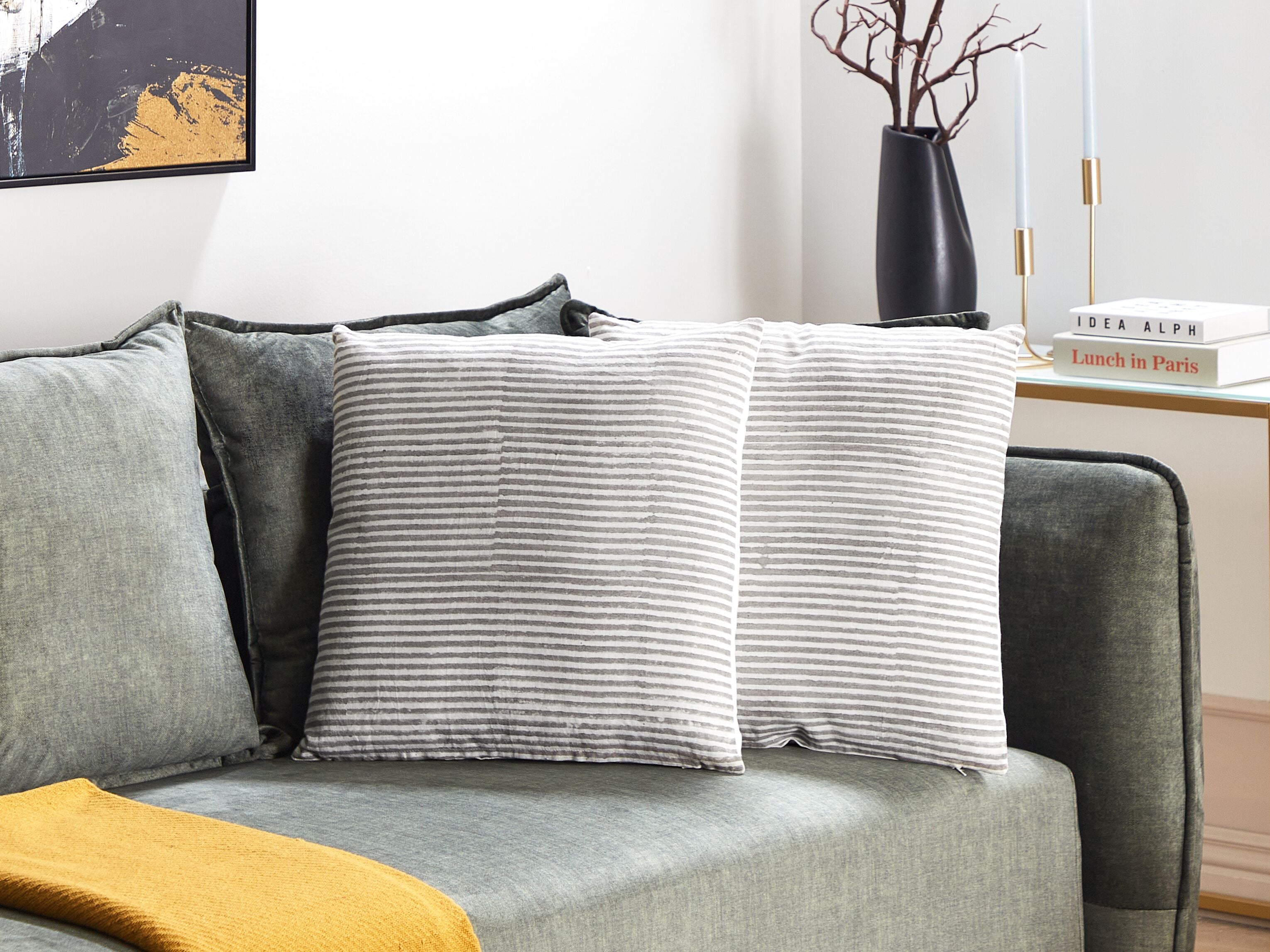Set of 2 Decorative Cushions KANPAS Linen 50 x 50 cm Grey Striped