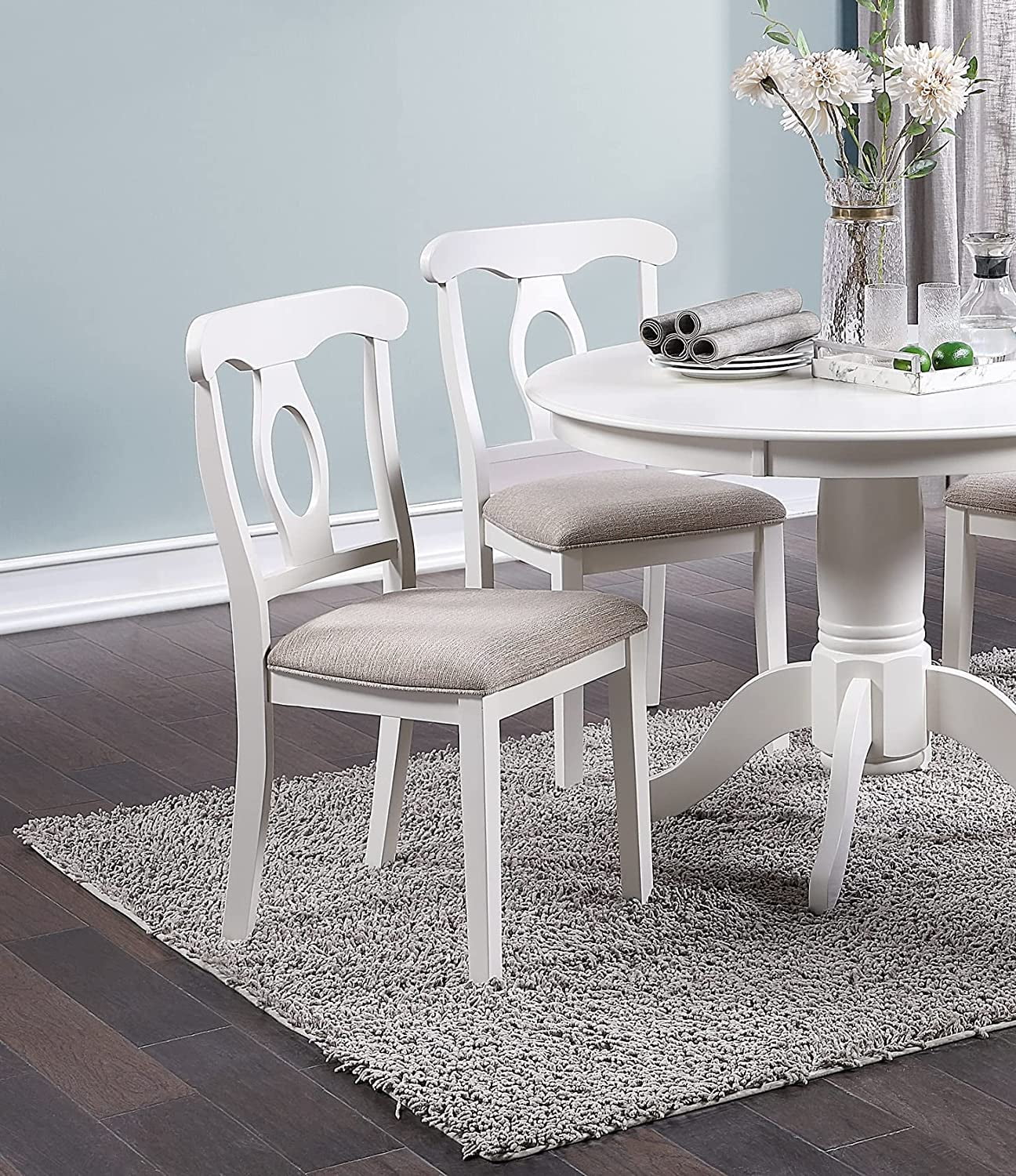 Sumdeal 5-Piece Farmhouse Dining Table Set, Wood Round Extendable Dining Table and 4 Upholstered Dining Chairs (Espresso-1Table 4 Chairs) - Image 21
