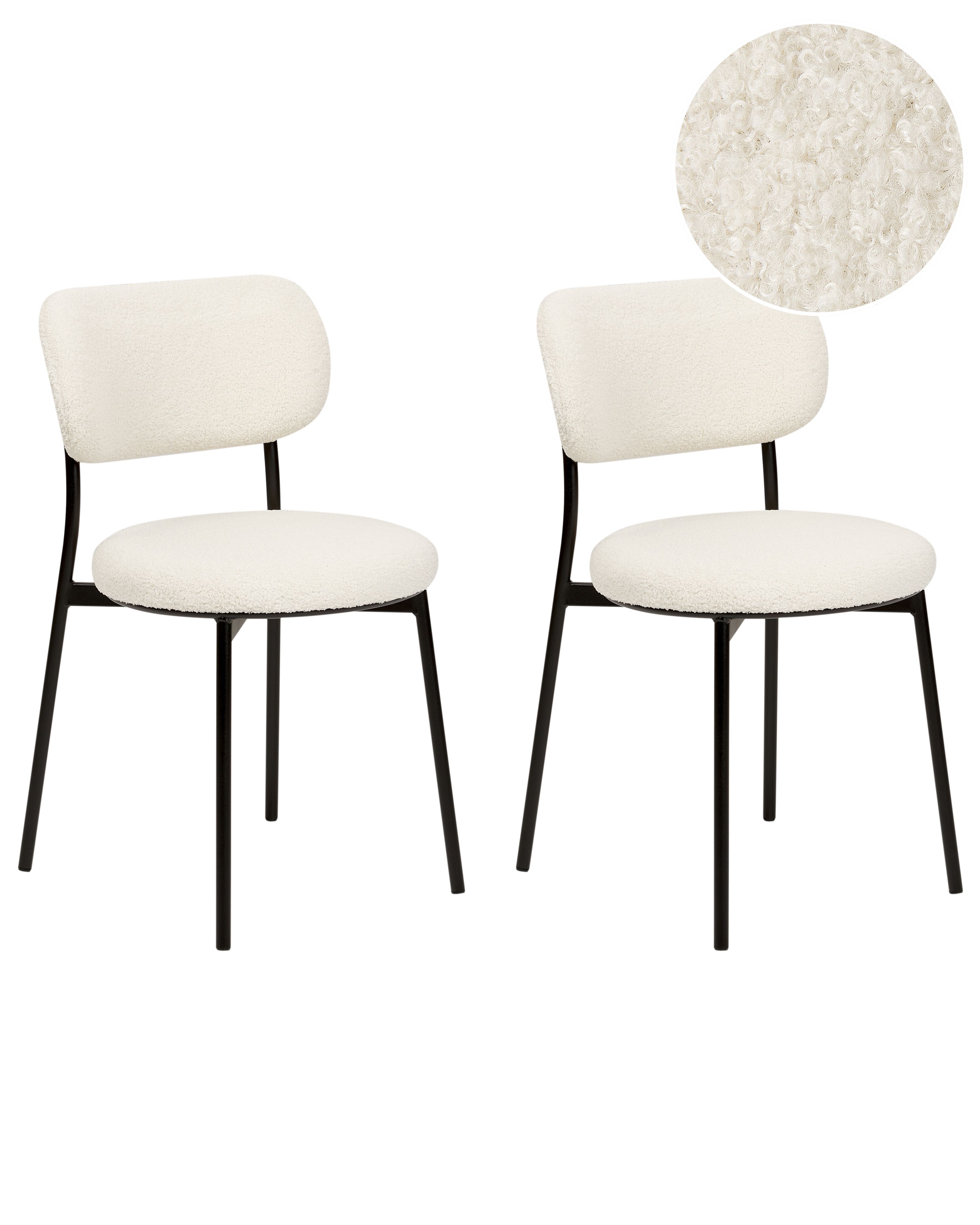 Set of 2 Dining Chairs CASEY Boucle Off-White