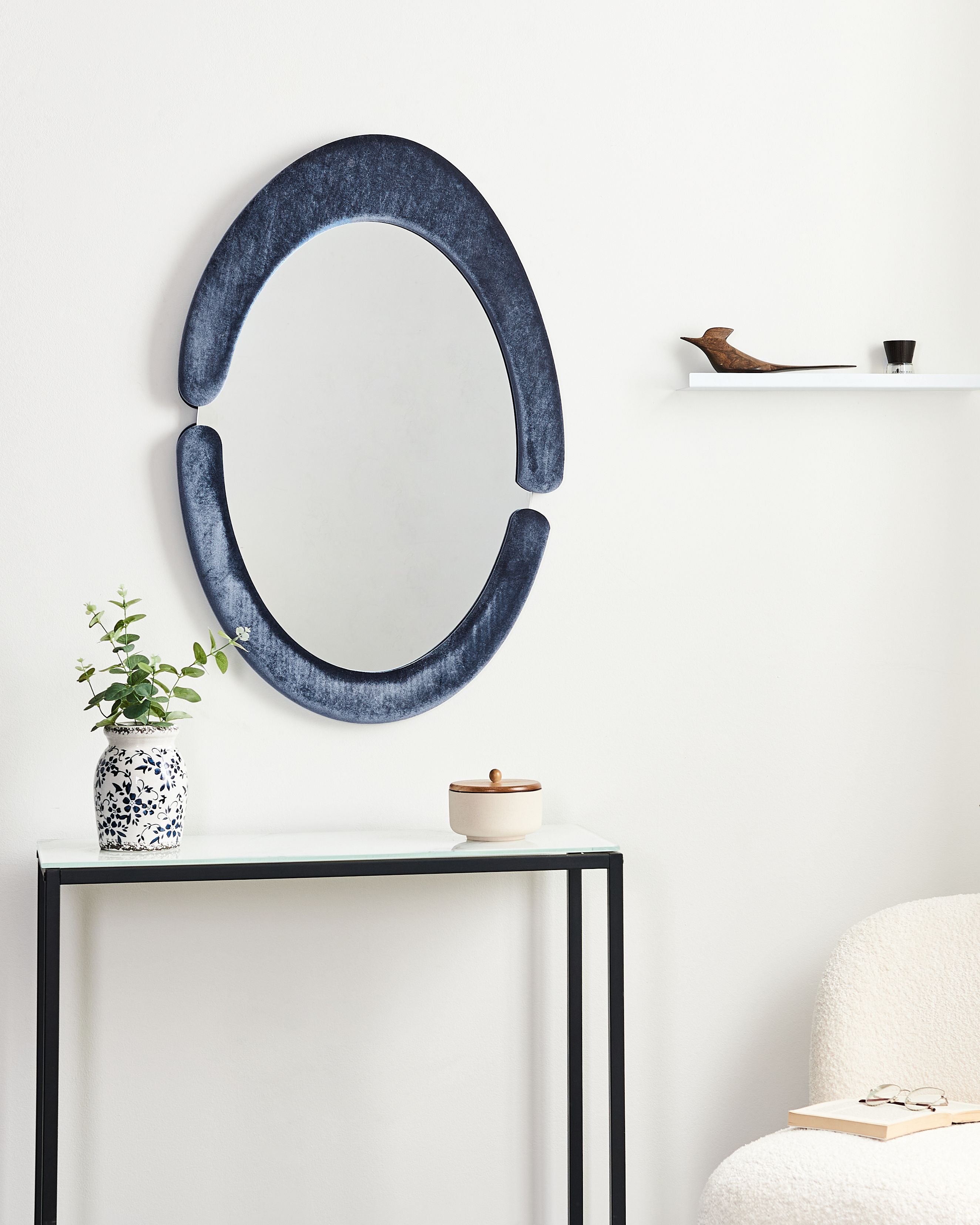 Wall Mirror MASSAY 53 cm 90 cm Velvet Dark Blue
