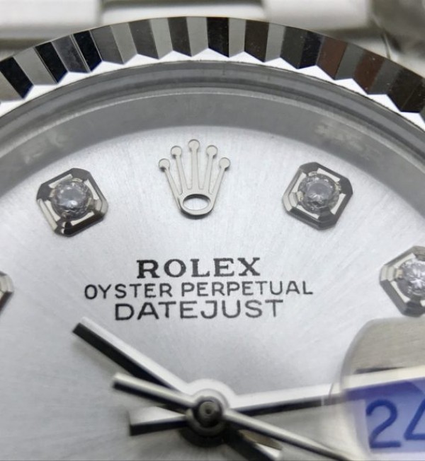 Replica Rolex DateJust 28mm Fluted Bezel White Dial Diamonds Markers Bracelet A2236 - Elite Watch Atelier