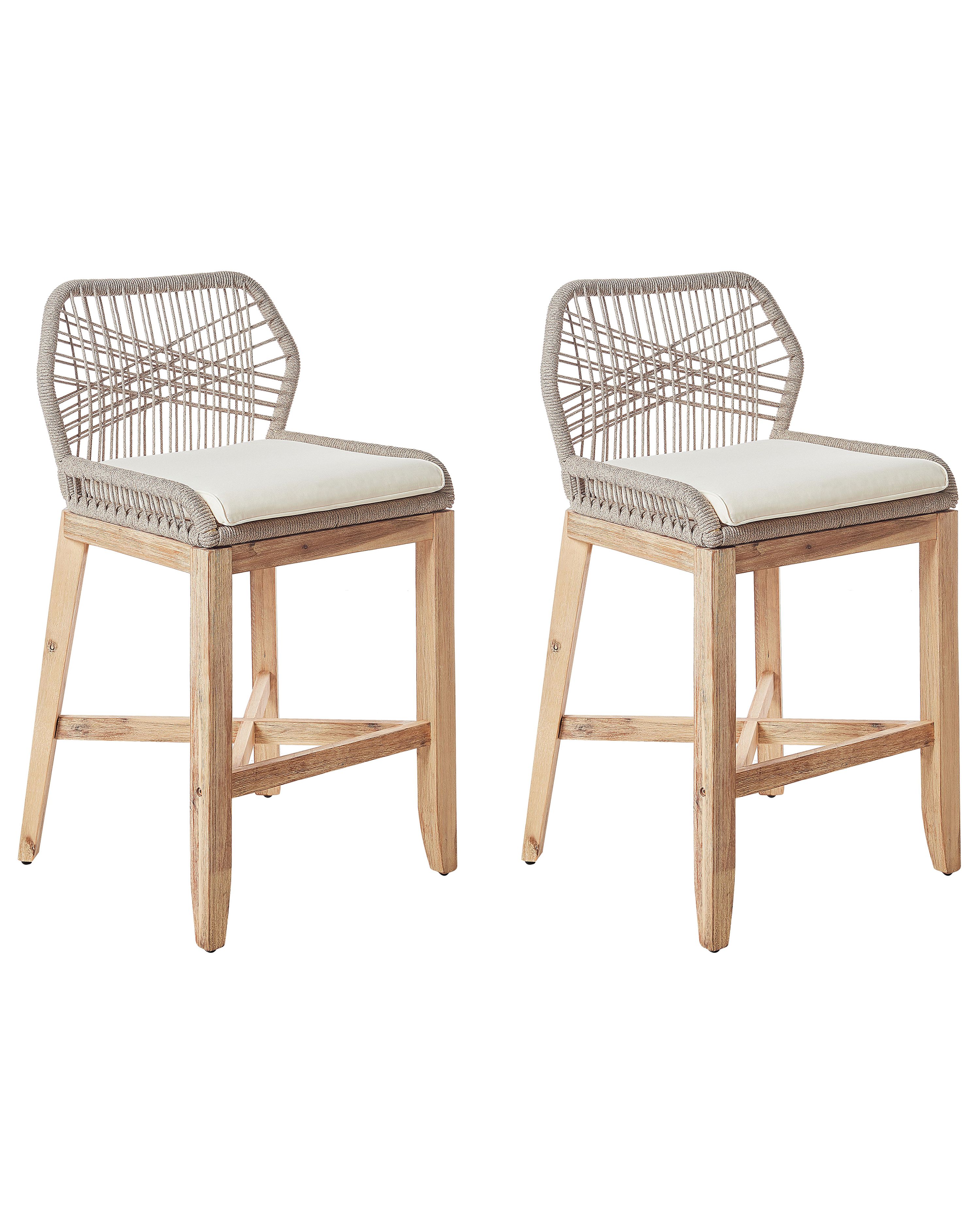 Set of 2 Garden Bar Chairs TALAMONE Acacia Wood Beige