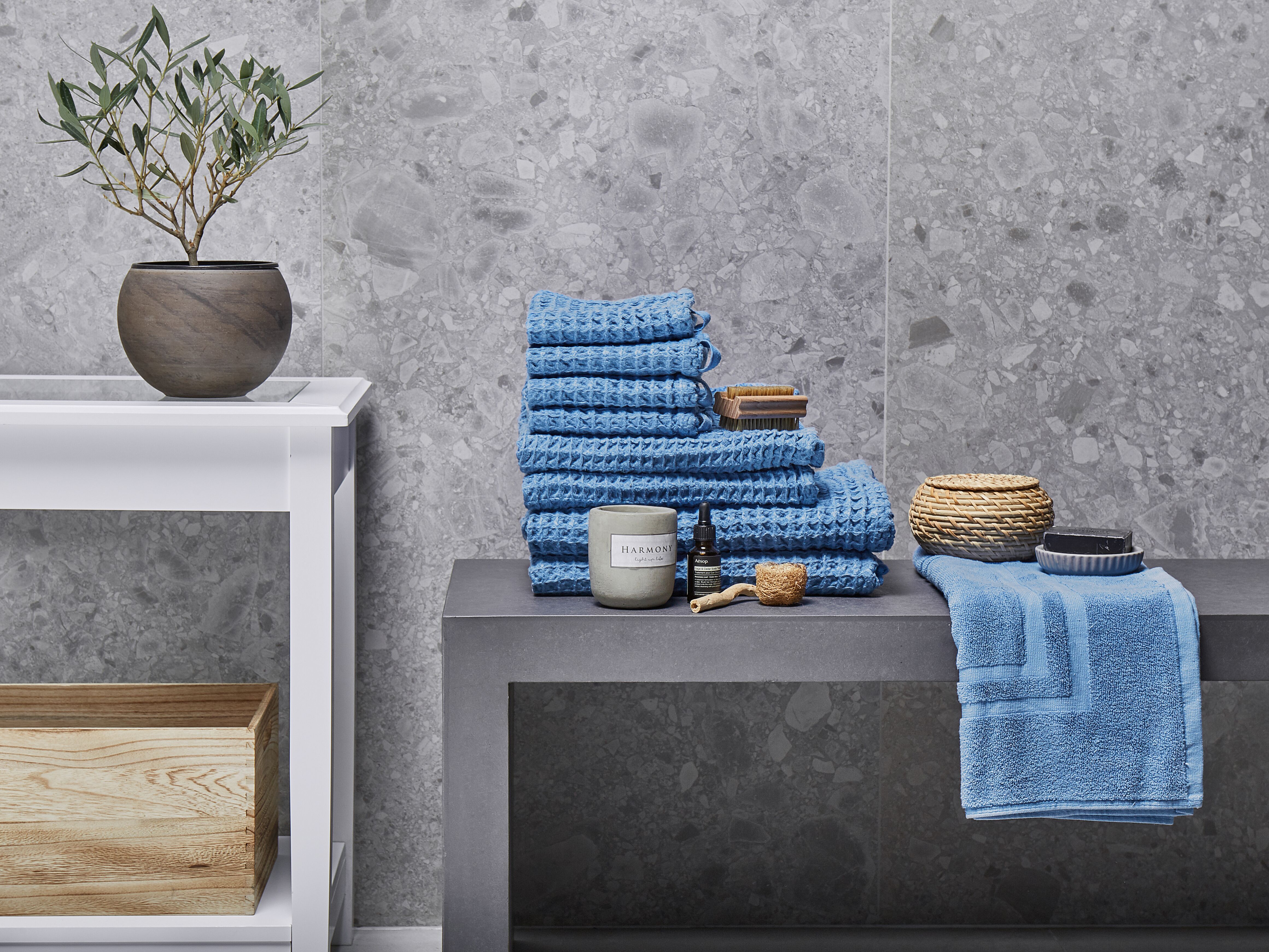 Set of 9 Towels AREORA Cotton Blue