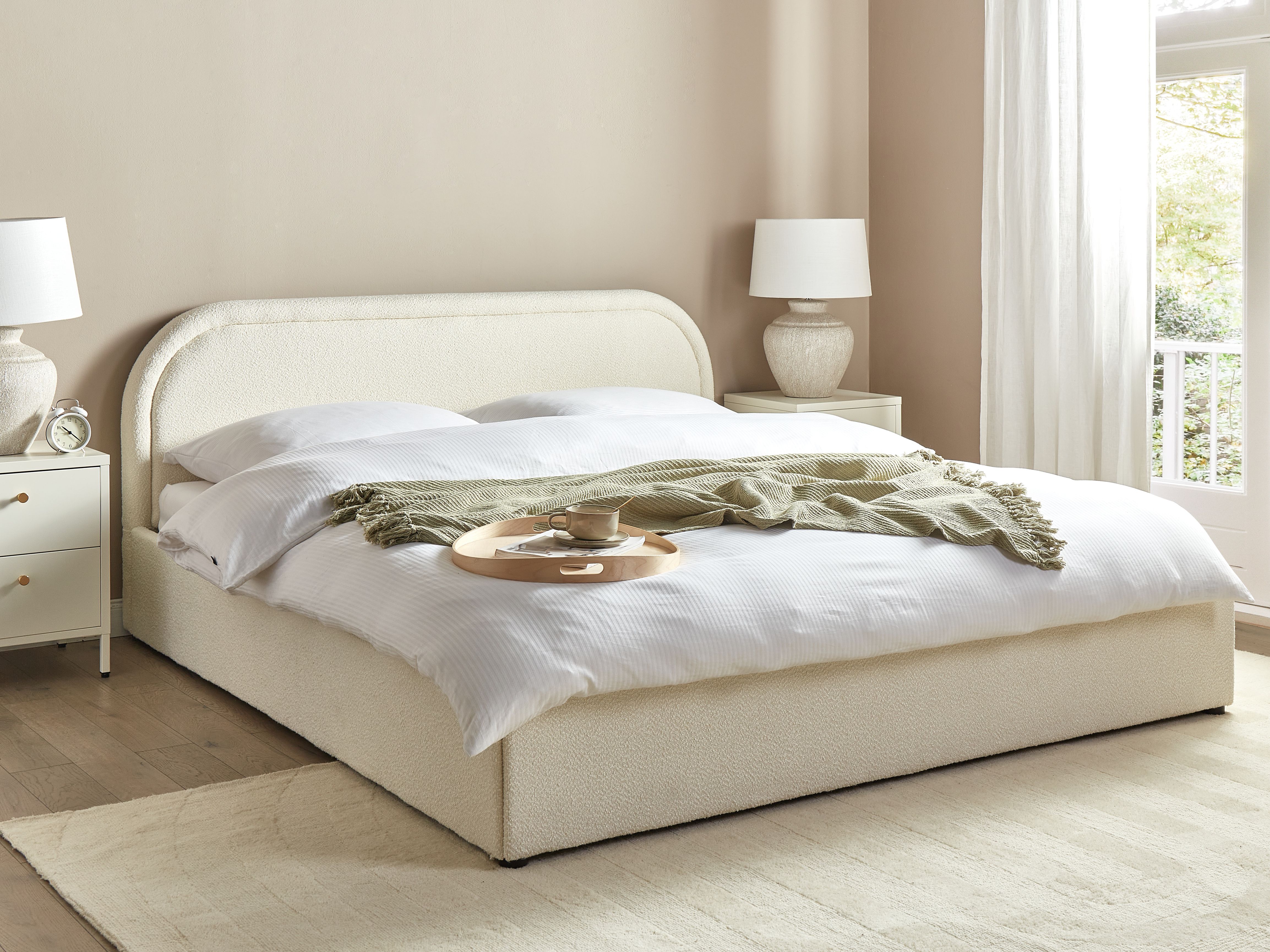 Ottoman Bed Boucle QUILLIEN 180 x 200 cm (EU Super King) Light Beige