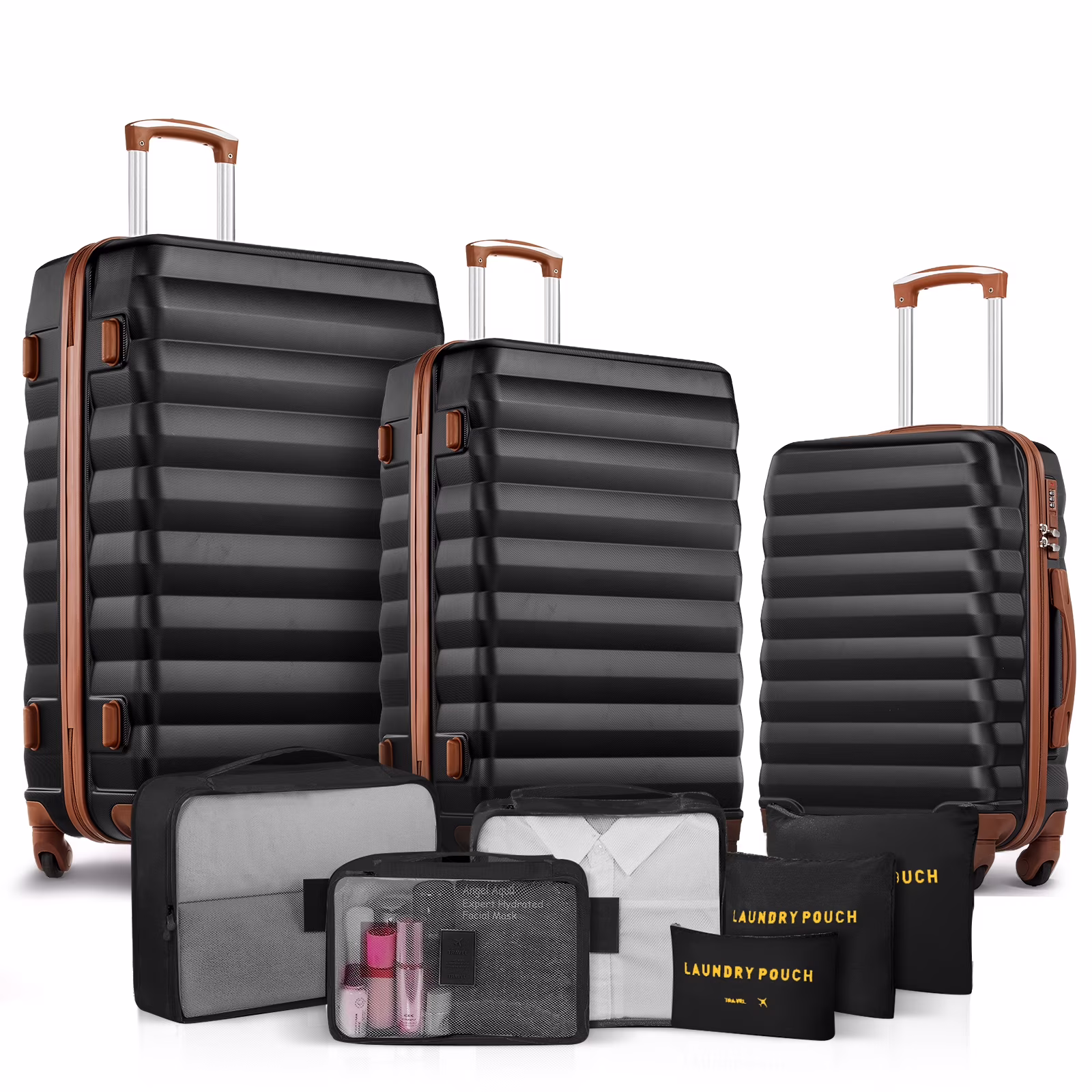 9 Piece Luggage Sets, Hard 20 24 28 inch Luggage with 6 Pieces Organize Bags Travel Suitcases Sets with Wheels, Rose - Image 3