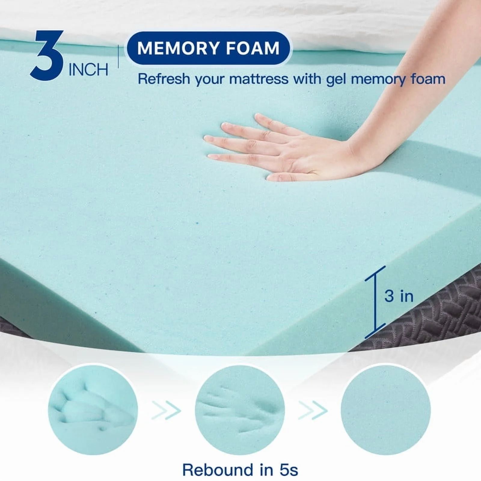 Hawsaiy 3 Inch Memory Foam Mattress Topper,Gel-Infused Cooling Bed Topper,Pressure Relief,CertiPUR-US Certified,Twin/Full/Queen/King