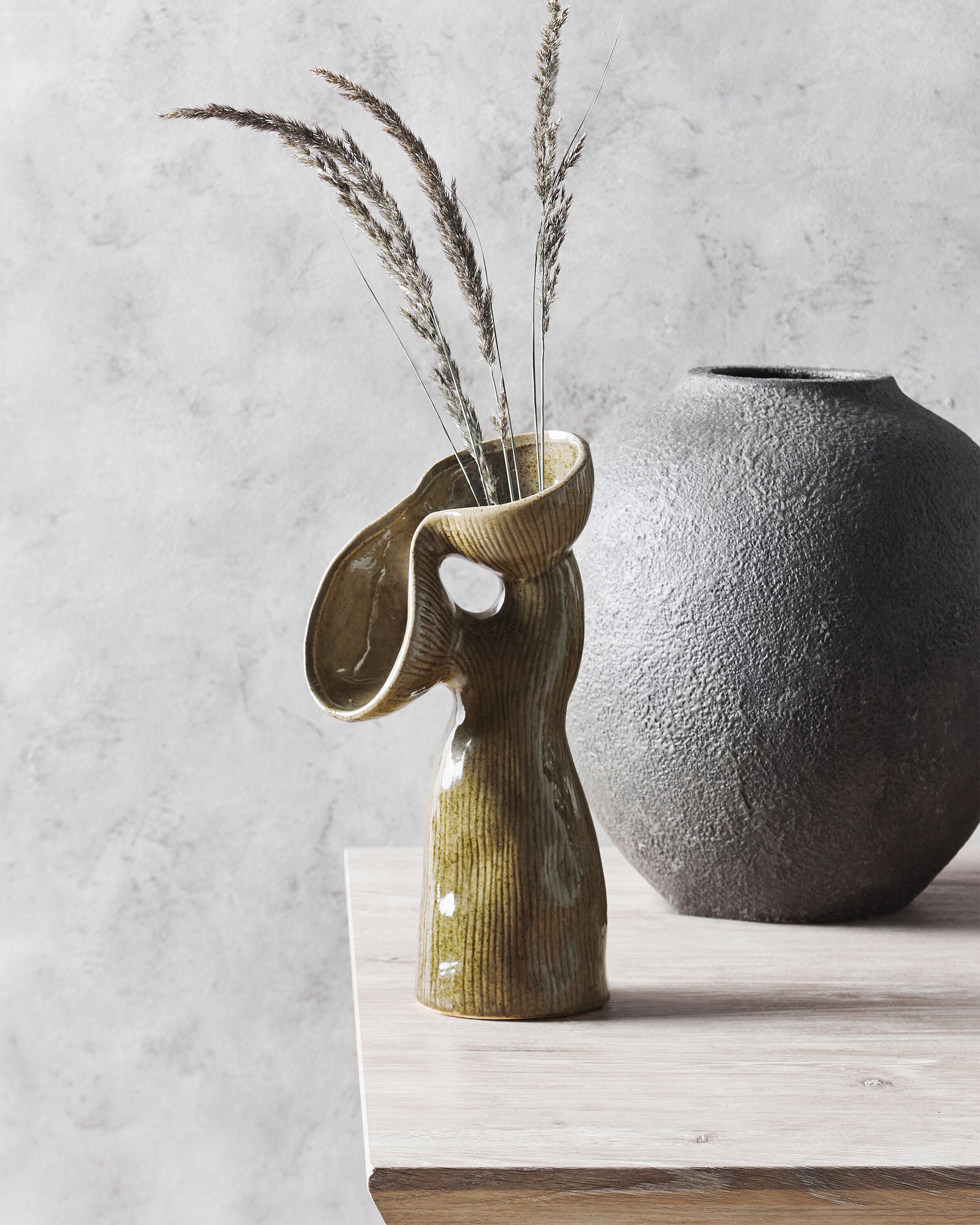 Flower Vase CALAMUS Stoneware 28 cm Green