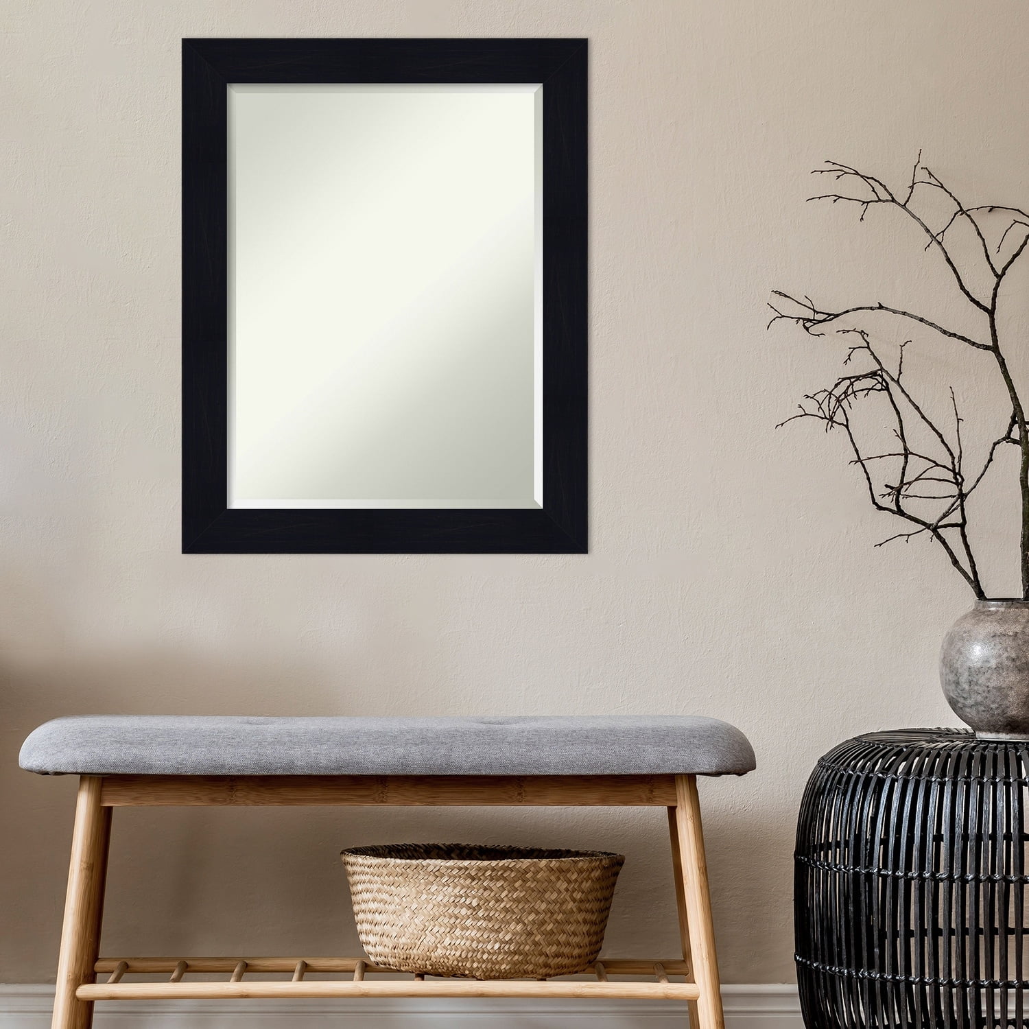 Amanti Art Shiplap Navy Beveled Wood Wall Mirror 28.25 x 22.25 in.