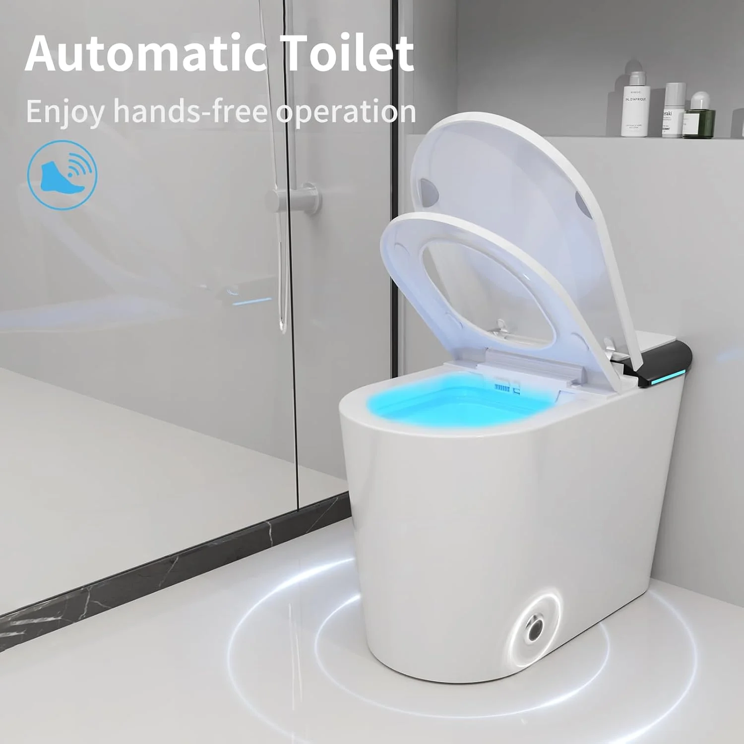 LALAHOO Smart Toilet with Bidet Built in, Auto Open & Close, Elongated Heated seat, Foot Sensor Flush, LED Display, Warm Water Wash, Dryer, Night Light, Black - Image 51