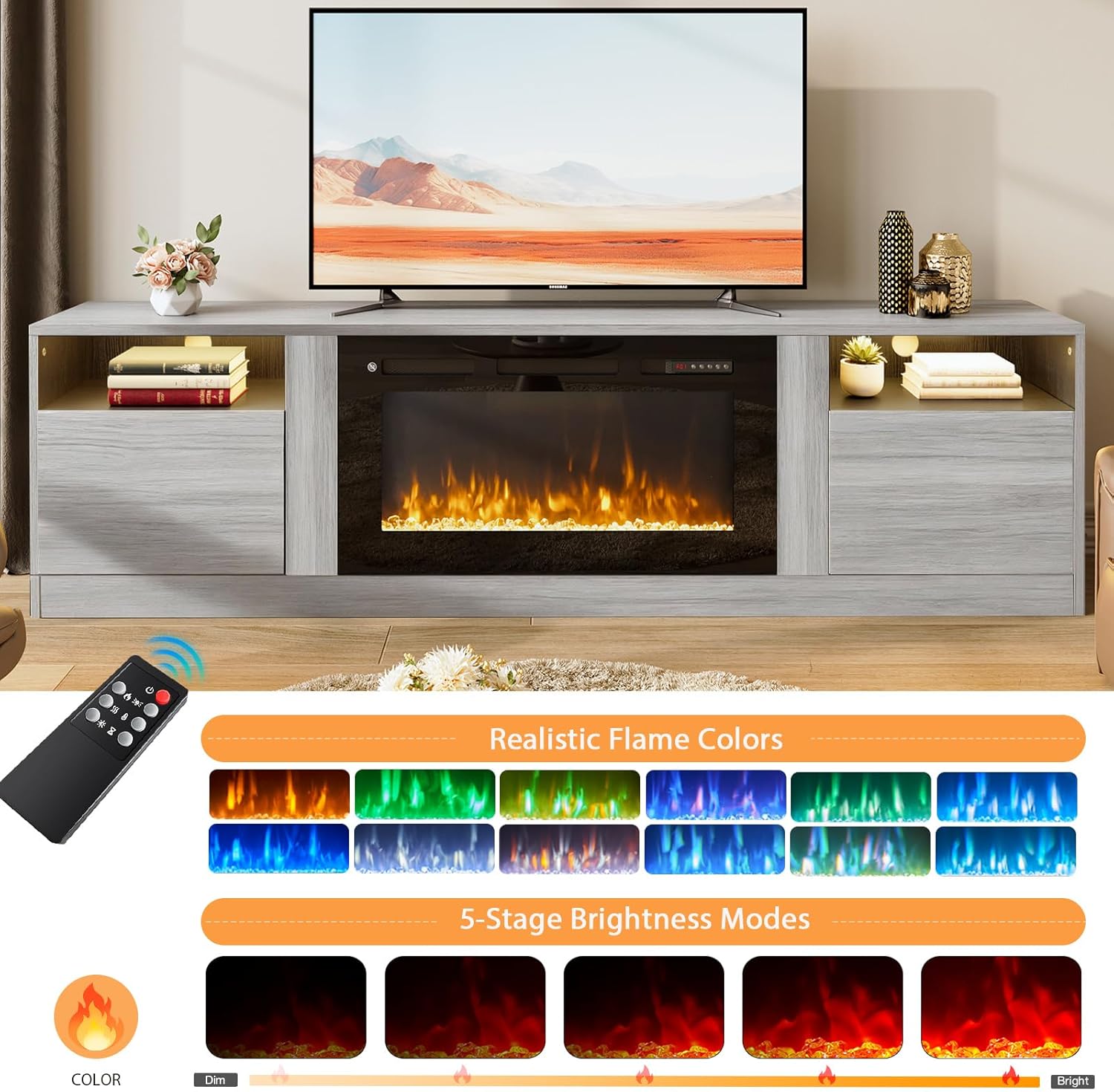 MXV Fireplace TV Stand with 36'' Electric Fireplace Up to 90