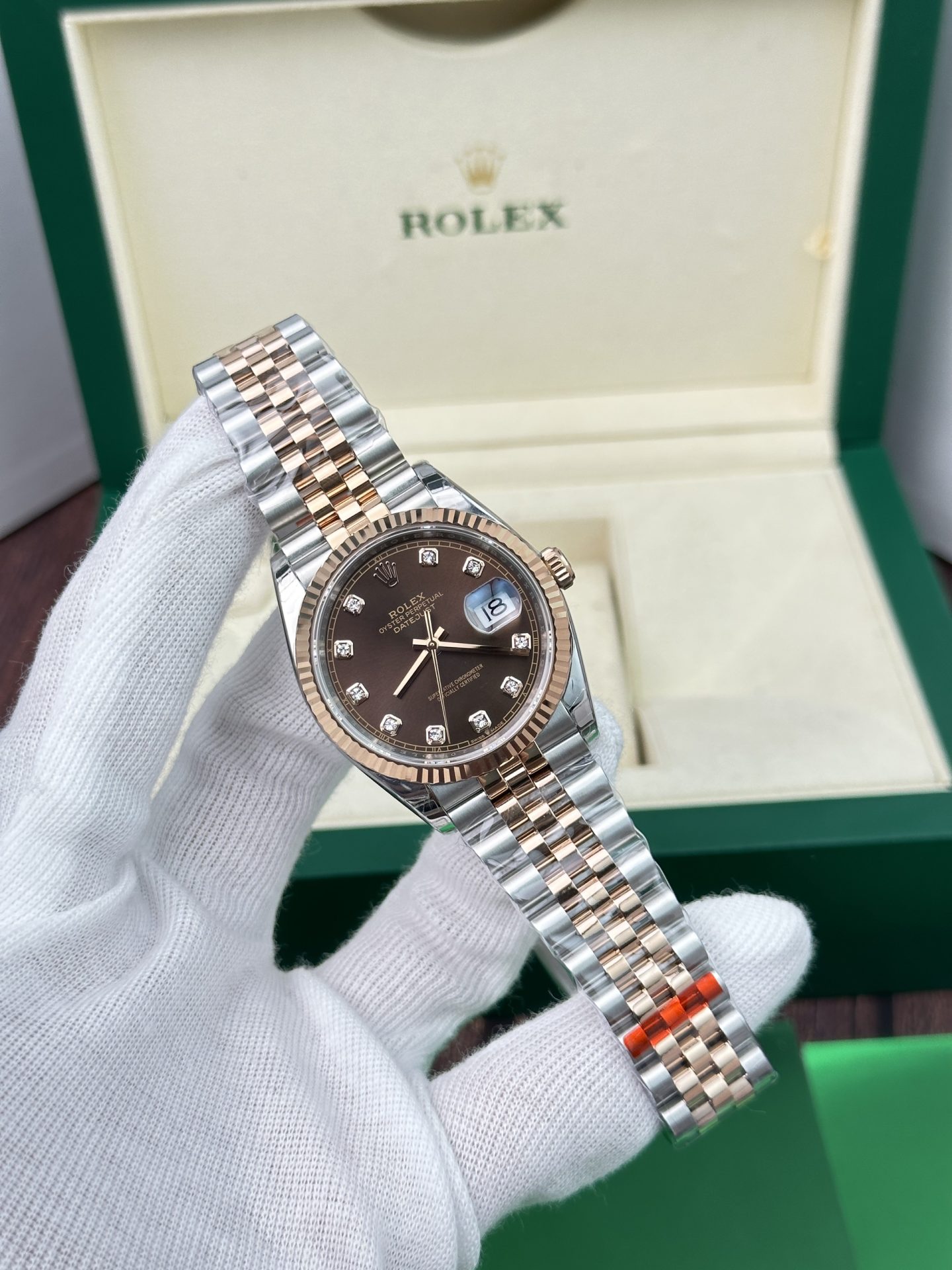 Rolex Replica 11 Watch Datejust Rose Gold Plated Chocolate Dial EW Factory 36mm - Elite Watch Atelier