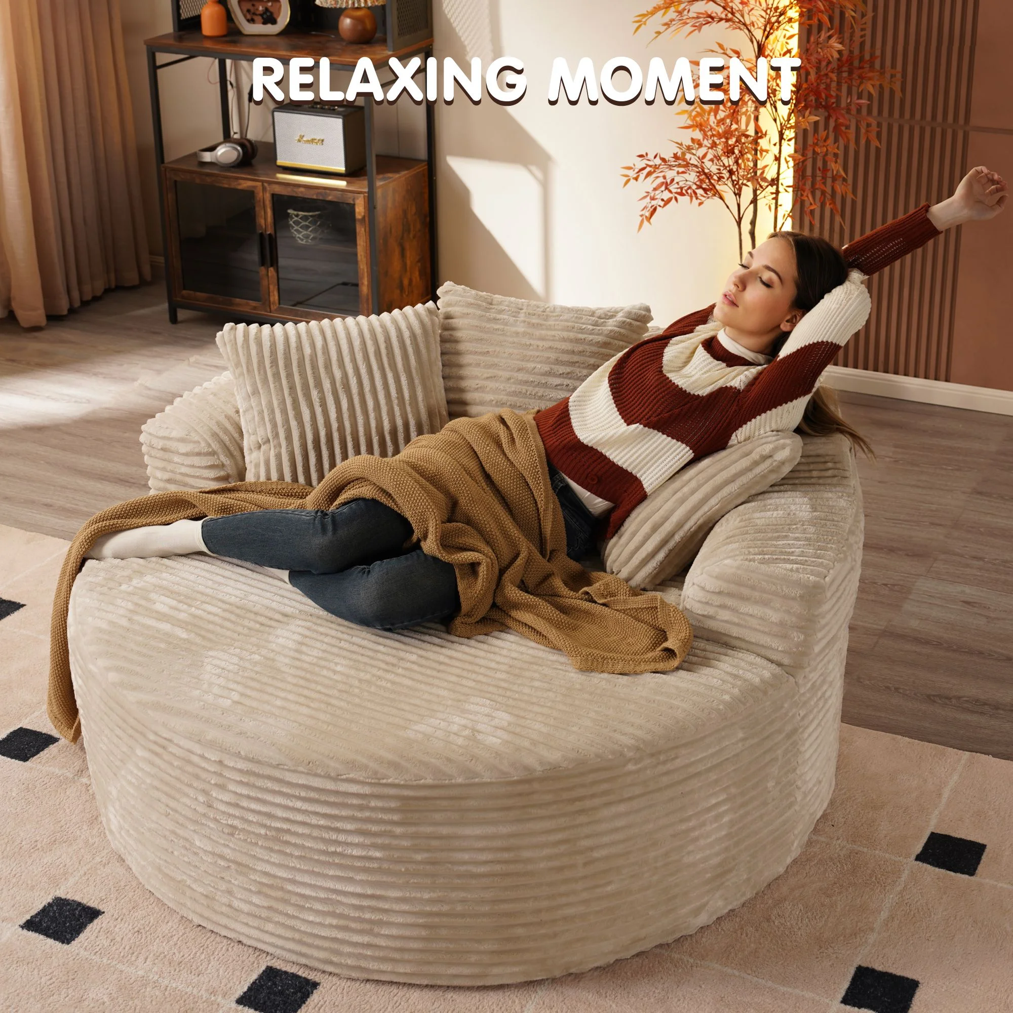 Ovios 58'' Oversized Chaise Lounge Indoor Chair Modern Cloud Floor Sofa Bed Comfy Upholstered Sleeper Couch Deep Seat Accent Reading Chair for Living Room, Bedroom, No Assembly, Black(Plush Corduroy) - Image 12