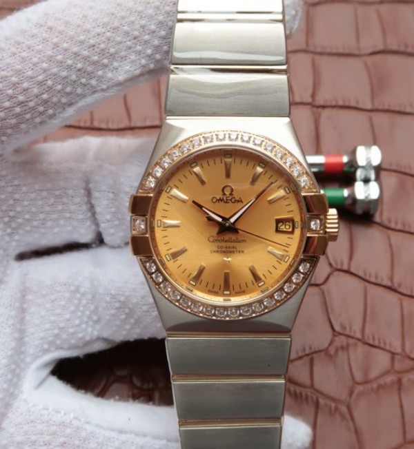 Replica Omega V6 Constellation 35mm Diamonds Bezel YG Dial SS Bracelet A2500 - Top club