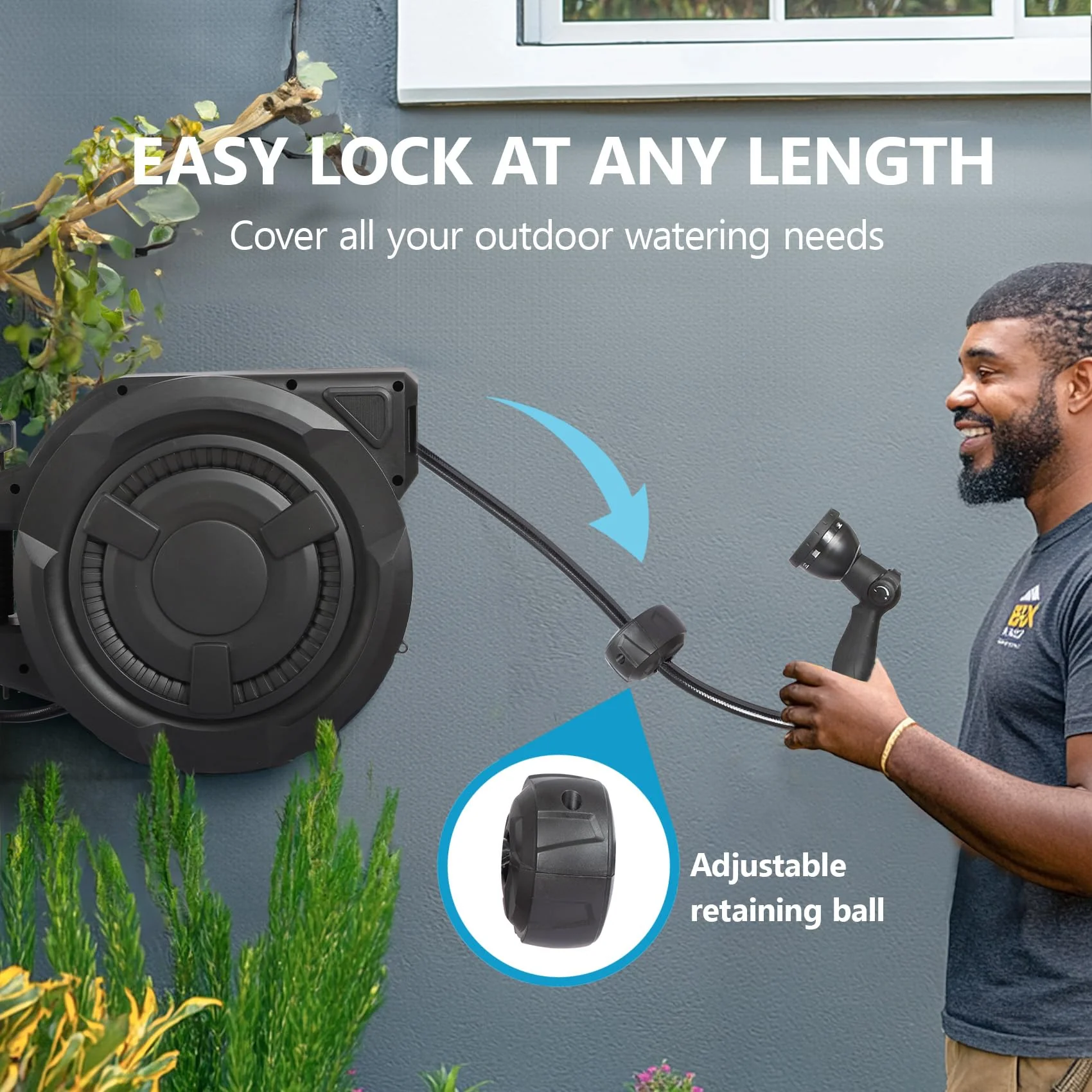 Wall-Mounted Retractable Garden Hose Reel With 100 ft 1/2 Inch Hose And 180 Degree Swivel - Image 3 Wall-Mounted Retractable Garden Hose Reel With 100 ft 1/2 Inch Hose And 180 Degree Swivel - Image 3