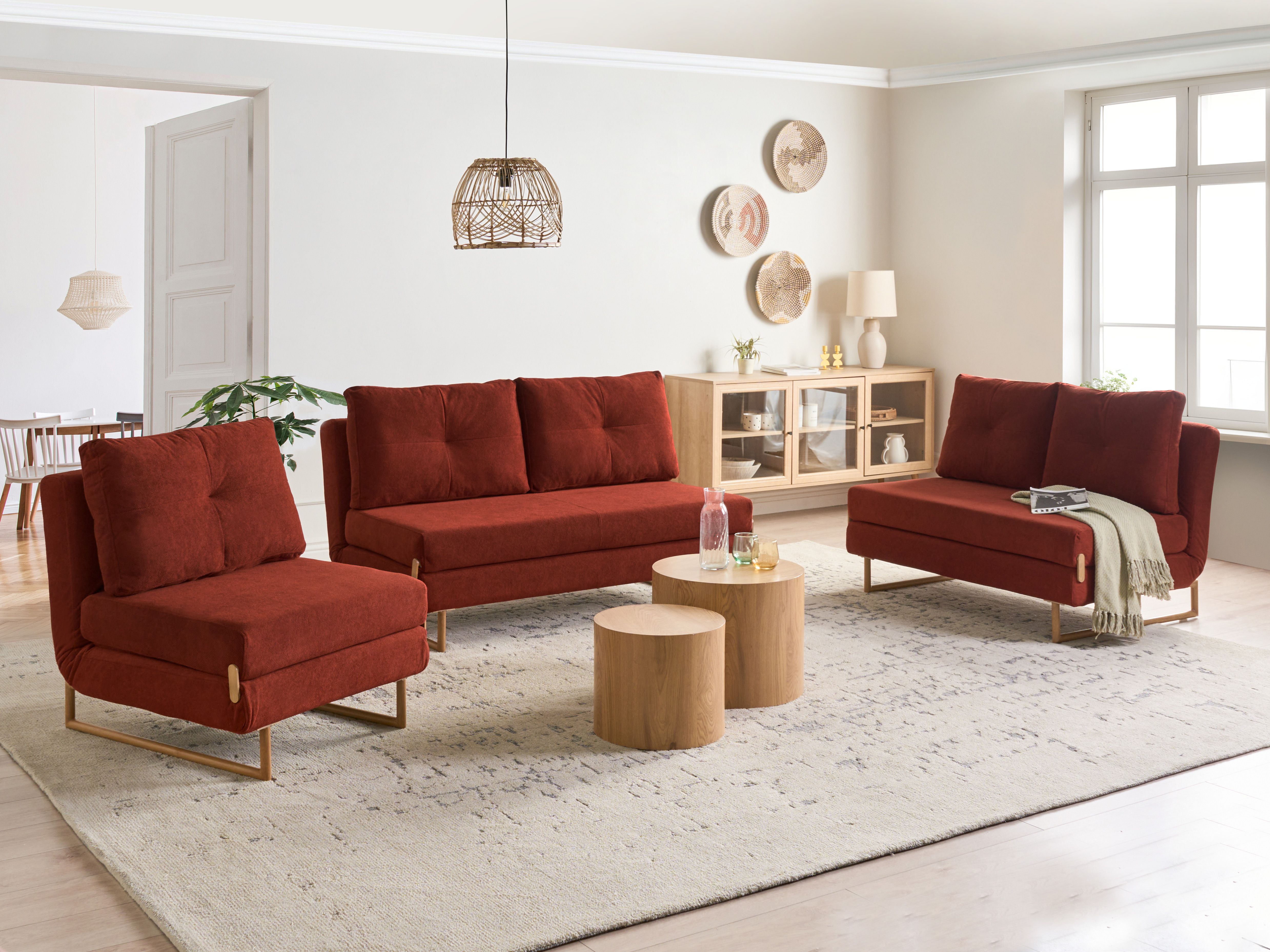 Living Room Set 6 Seater JERSLEV Fabric Red