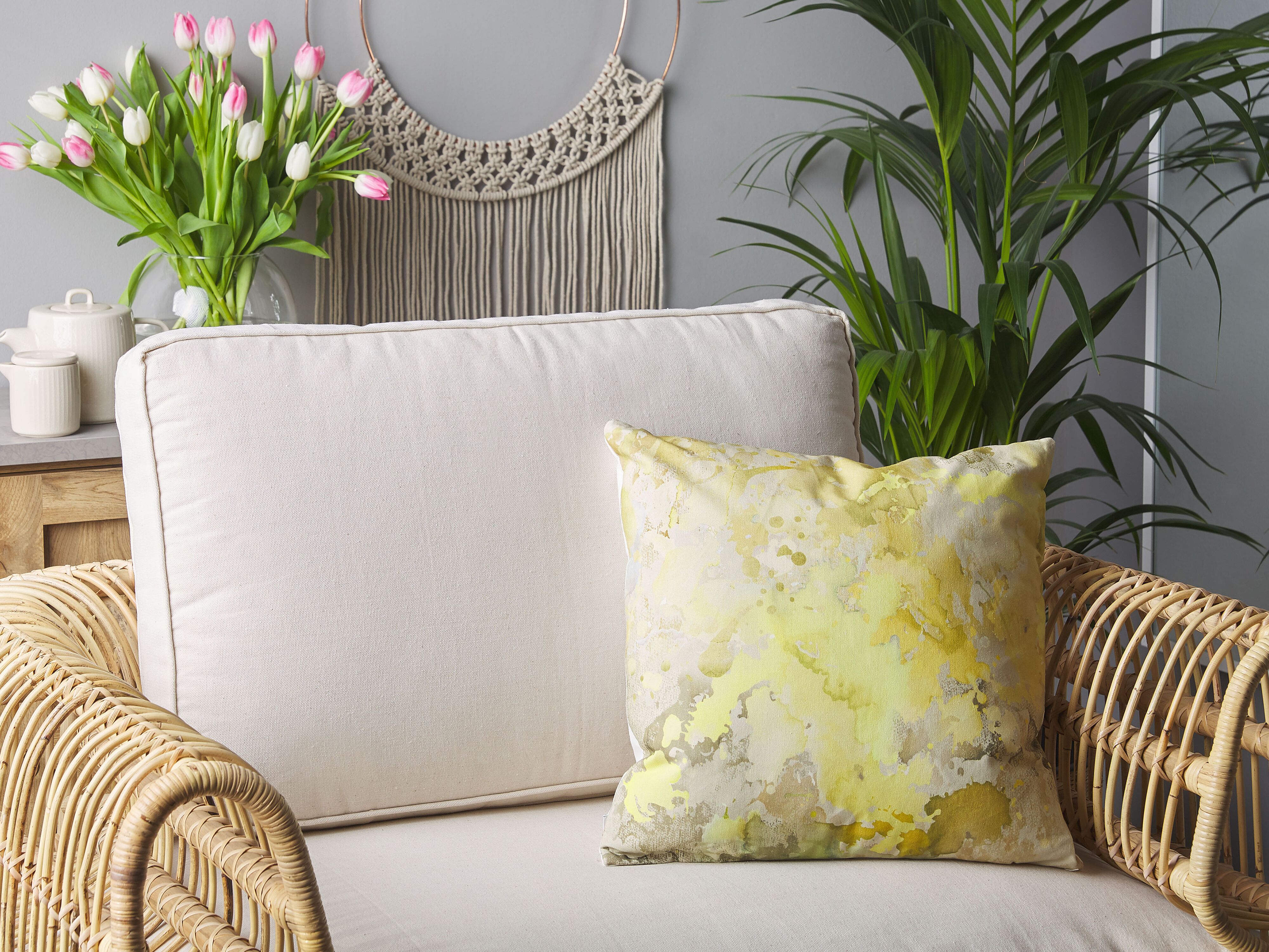 Set of 2 Decorative Cushions PACHIRA Cotton 45 x 45 cm Yellow Abstract Pattern