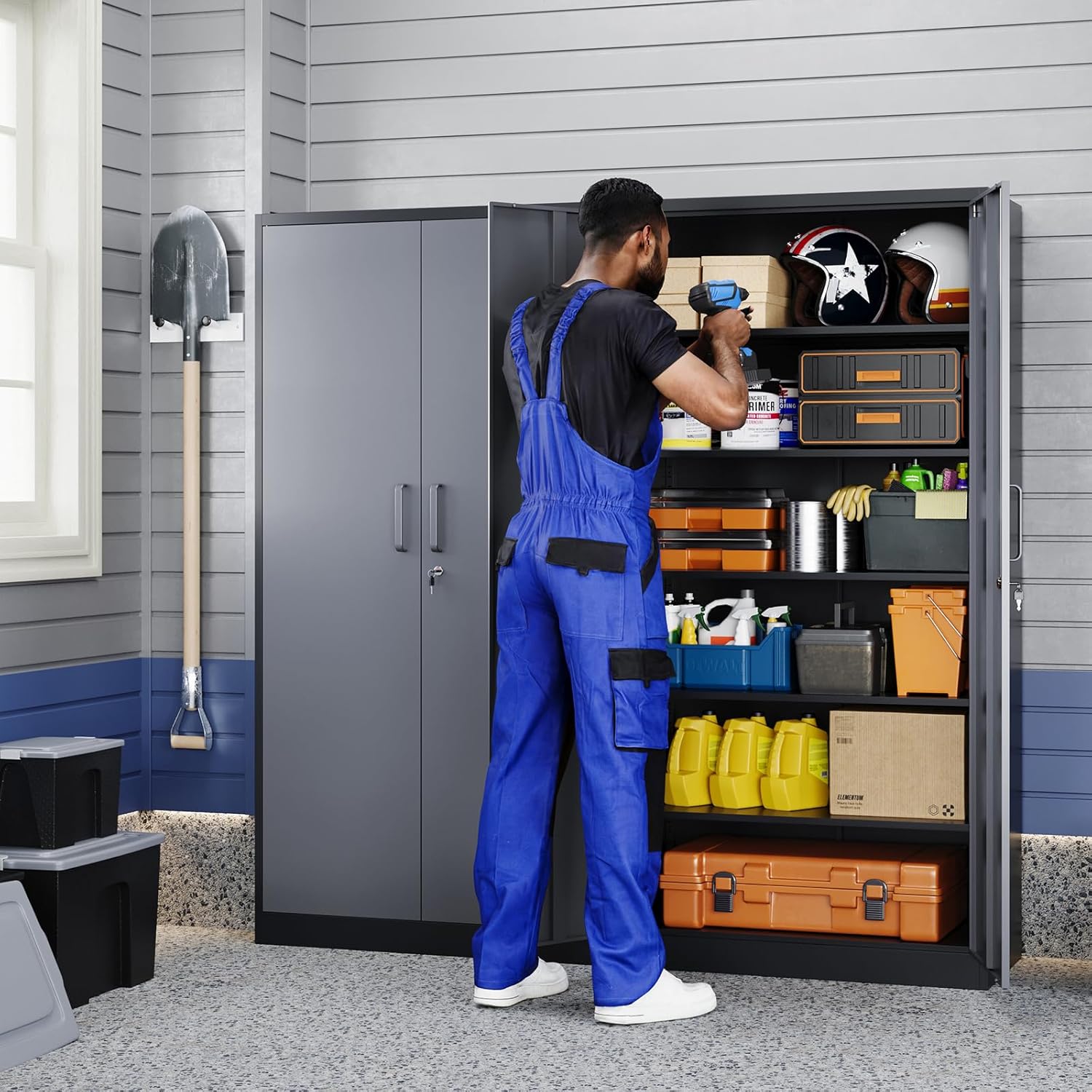 Yizosh Metal Garage Storage Cabinet with 2 Doors and 5 Adjustable Shelves - 71