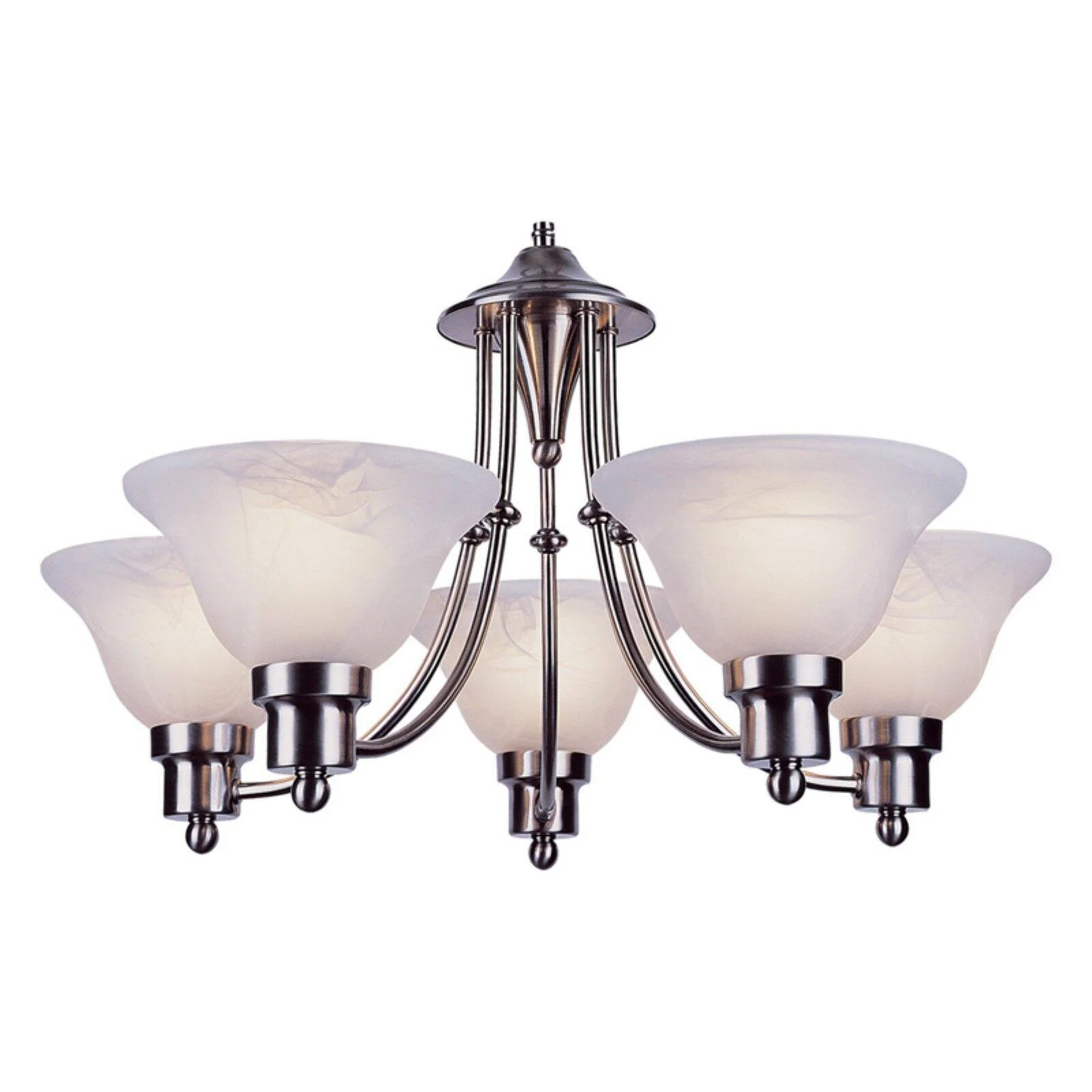 Five Light Brushed Nickel Alabaster Glass Up Chandelier