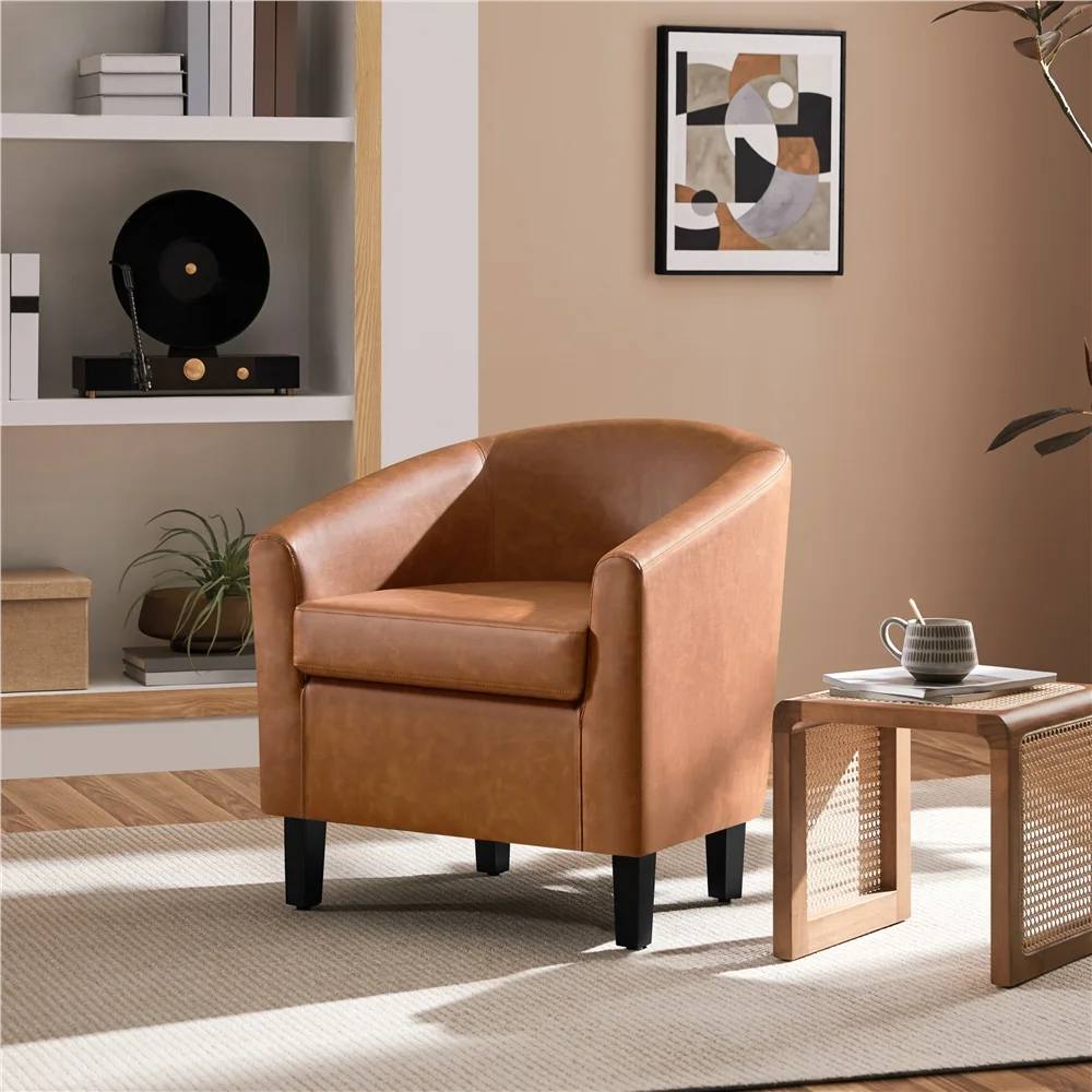 Renwick Faux Leather Barrel Accent Chair for Living Room, Set of 2, Black - Image 51