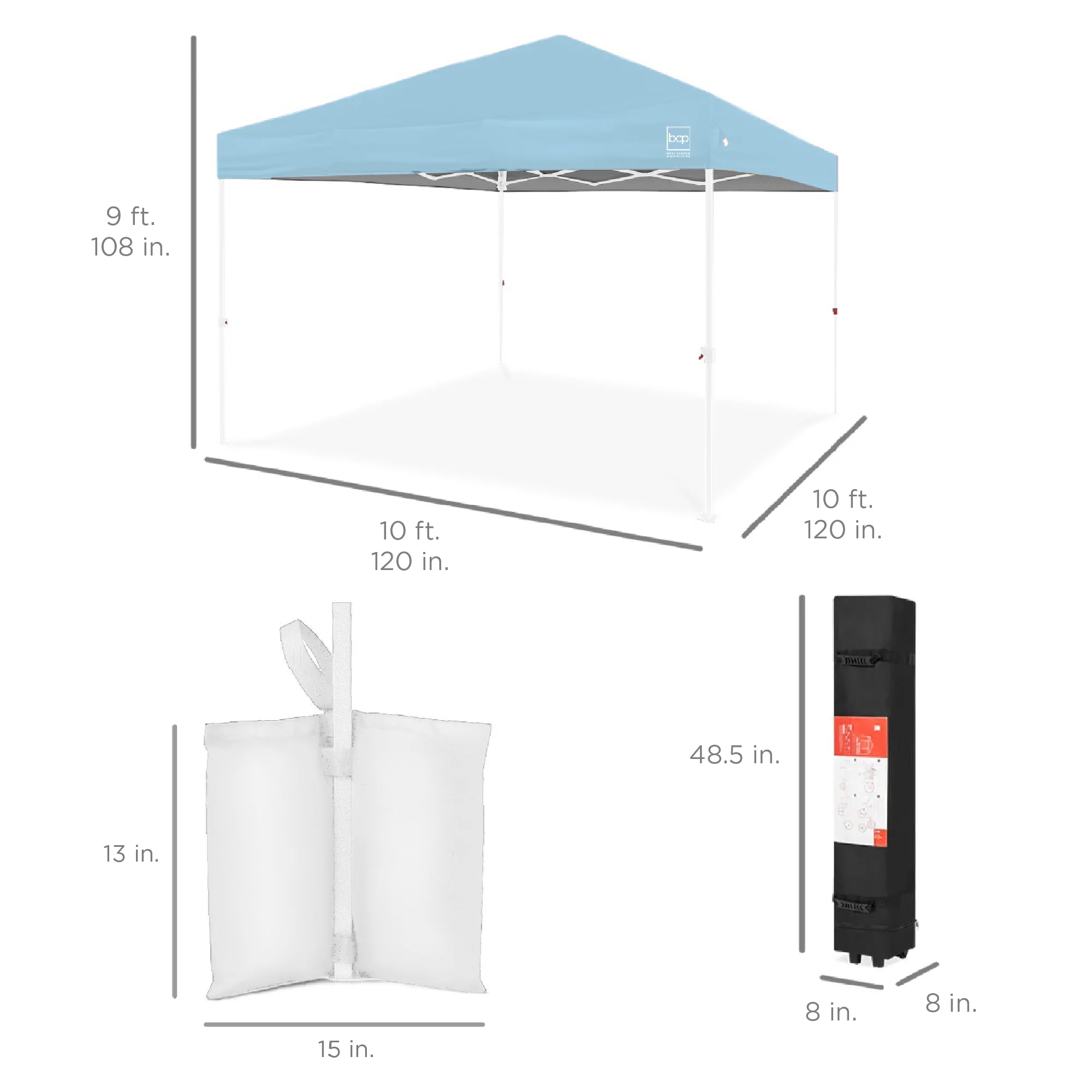 Best Choice Products 10x10ft Easy Setup Pop Up Canopy w/ 1-Button Setup, Wheeled Case, 4 Weight Bags - White - Image 154