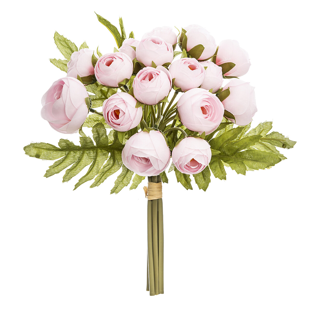 Bouquet 18 mini artificial camellias Pink, H.30 cm
