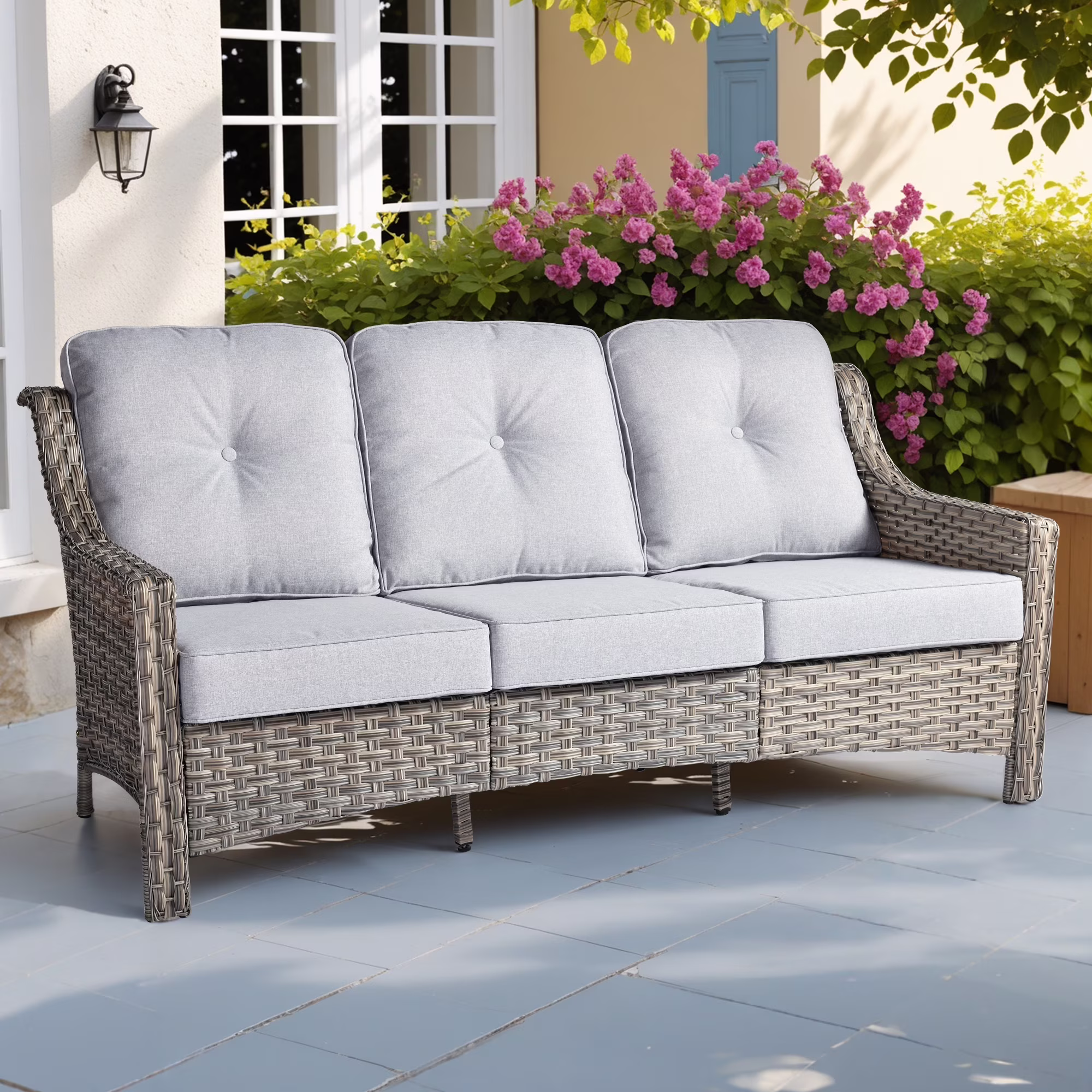 Ovios Outdoor Patio Sofa 3-Seater with Cushions All-Weather Wicker Rattan Couch for Garden, Porch, or Backyard - Image 16