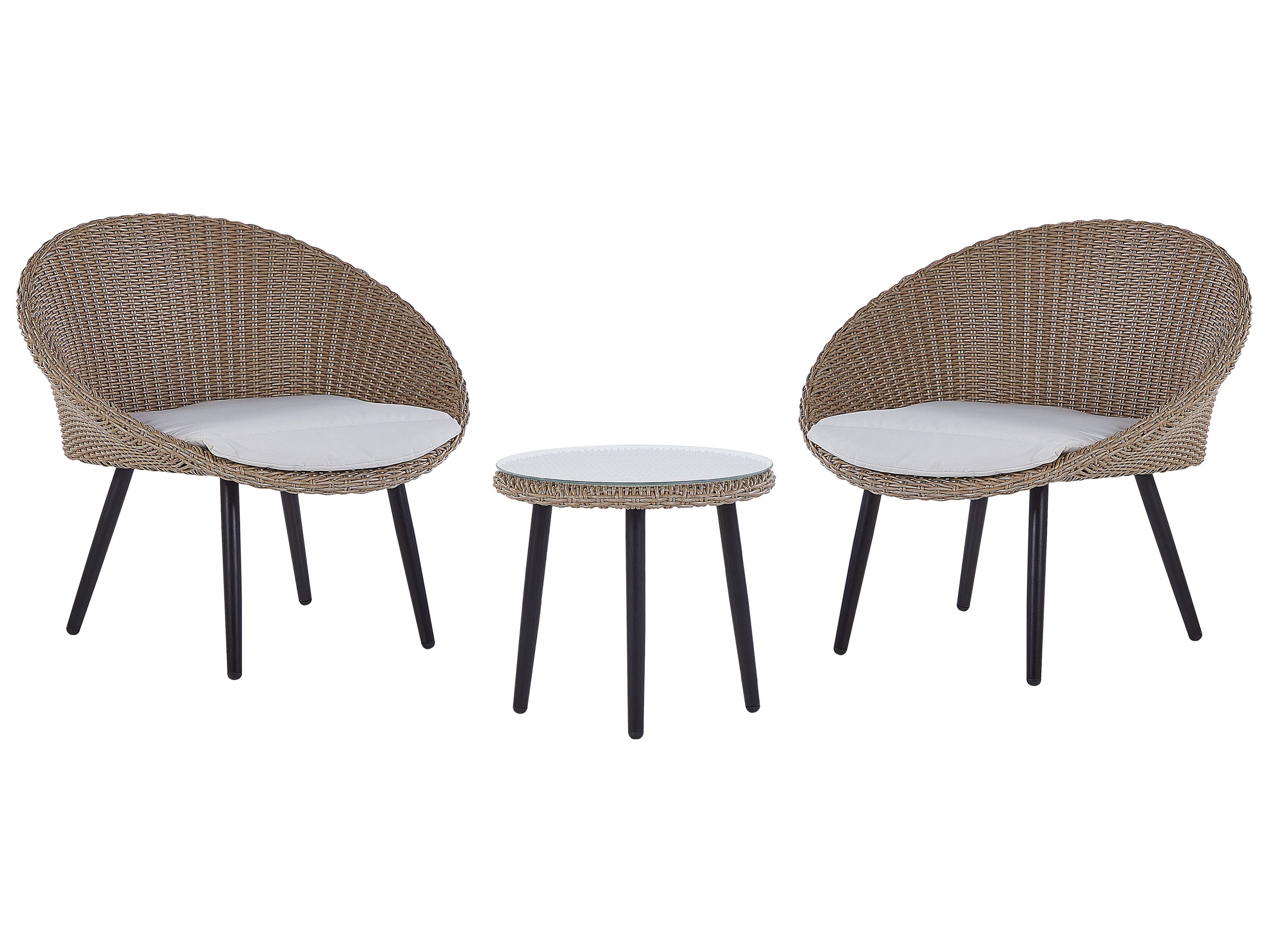 Bistro Set with Cushions ORTIGIA PE Rattan Light Beige Beige