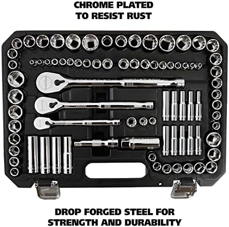 GreatNeck 82-Pc Mechanic Tool Set, SAE & Metric Socket and Ratchet Set, Mechanic Gifts, Tool Box with Tools, 1/4