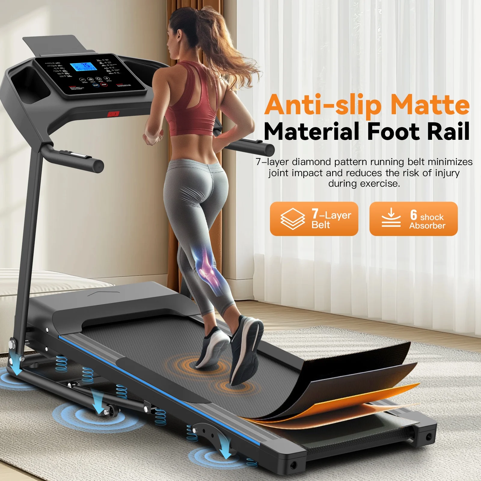 Treadmill with 8% Incline, 3.0 HP Foldable Compact Treadmill with Sit-up Function, 300 lbs Walking Running Treadmill with LCD Display for Exercise, 12 Programs - Image 12