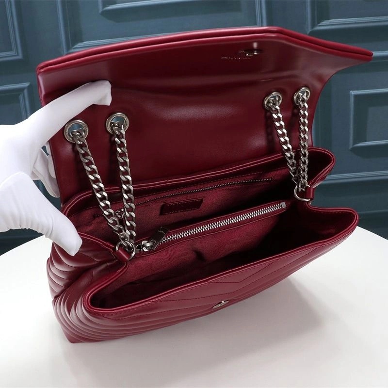 Saint Laurent Medium Loulou Chain Bag In Y Matelasse Leather Red Silver - 1:1High-quality replica