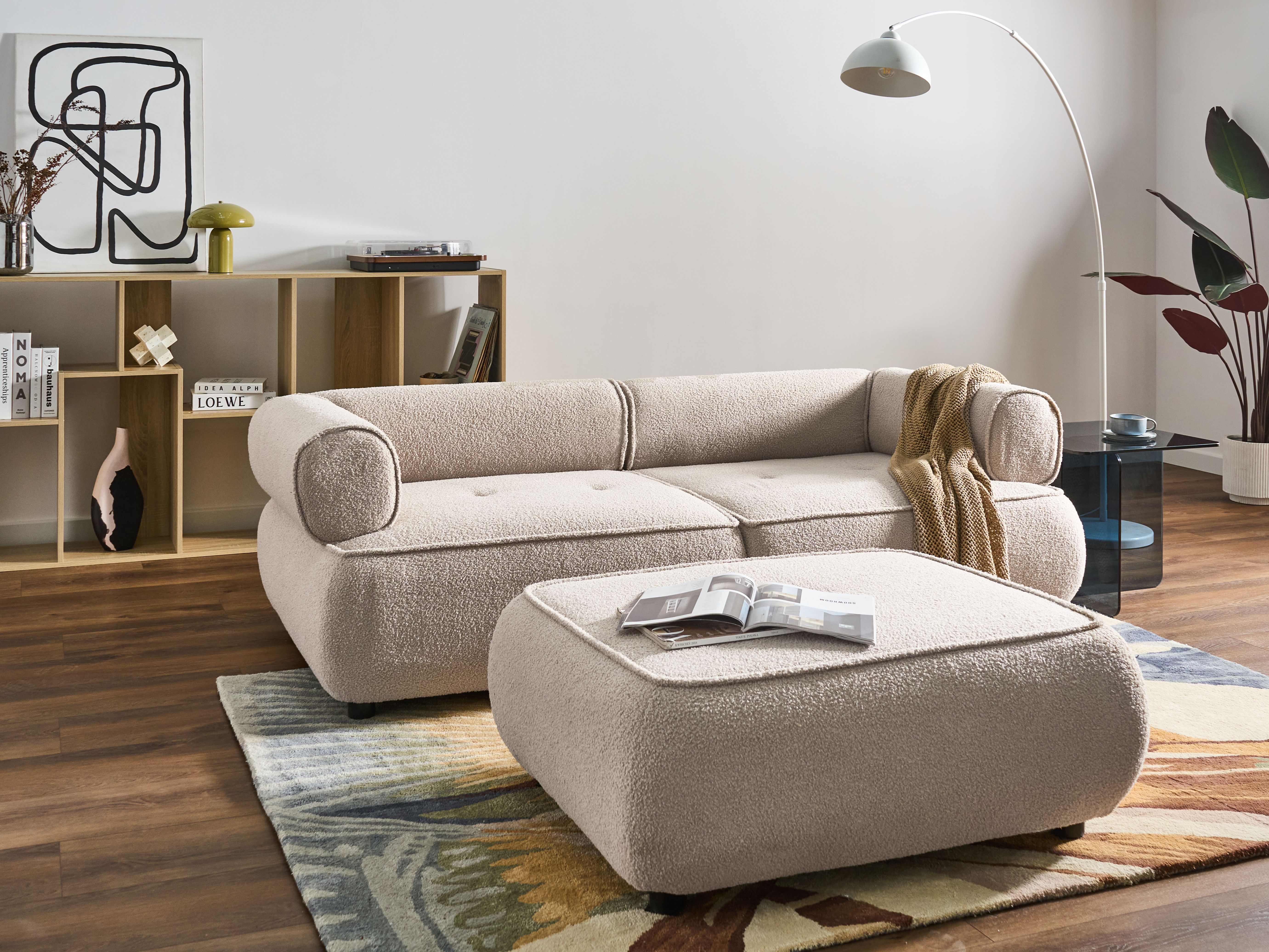 Sofa 3 Seater SALLA Boucle Beige with Ottoman
