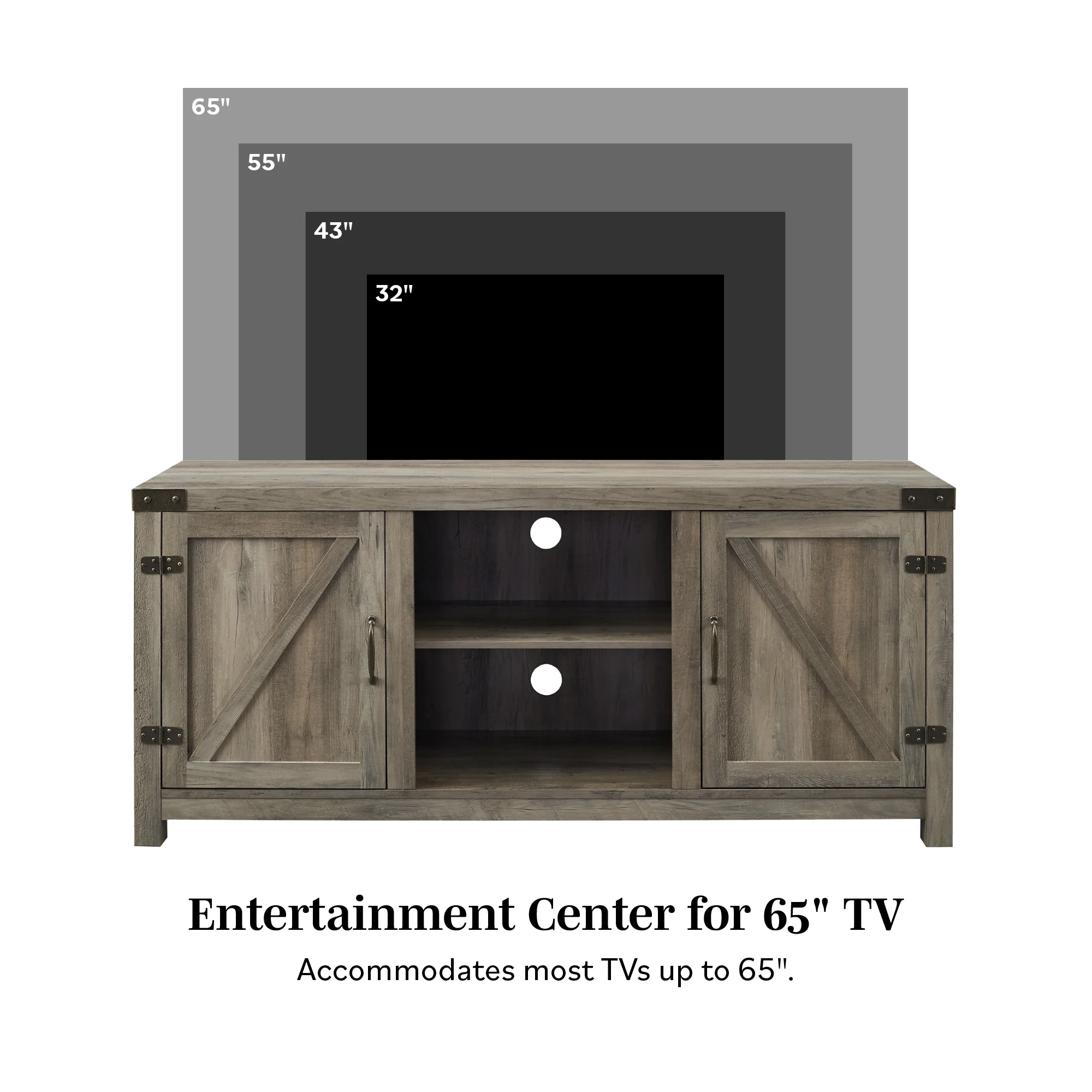Walker Edison Modern Farmhouse Barn Door TV Stand for TVs up to 65", Grey Wash - Image 60