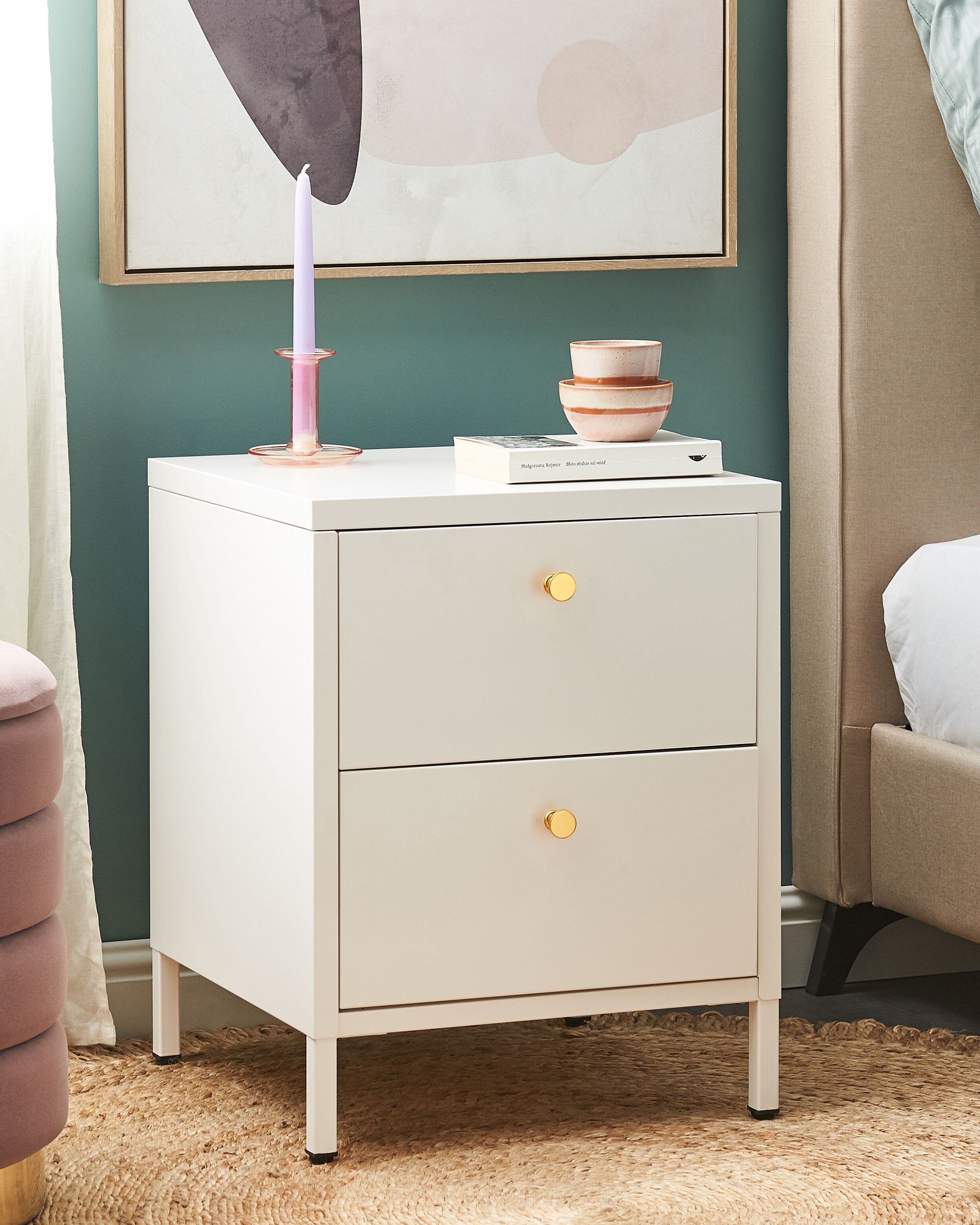 2 Drawer Bedside Table KYLEA Metal White
