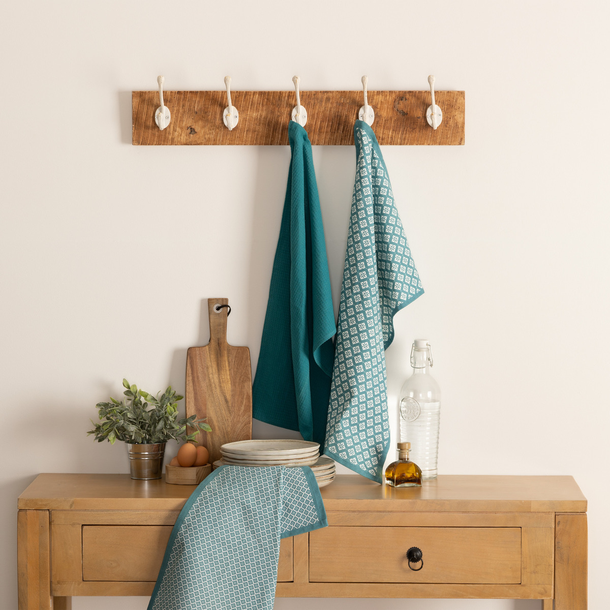 Set of 3 tea towels cotton Duck blue, 45x70 cm