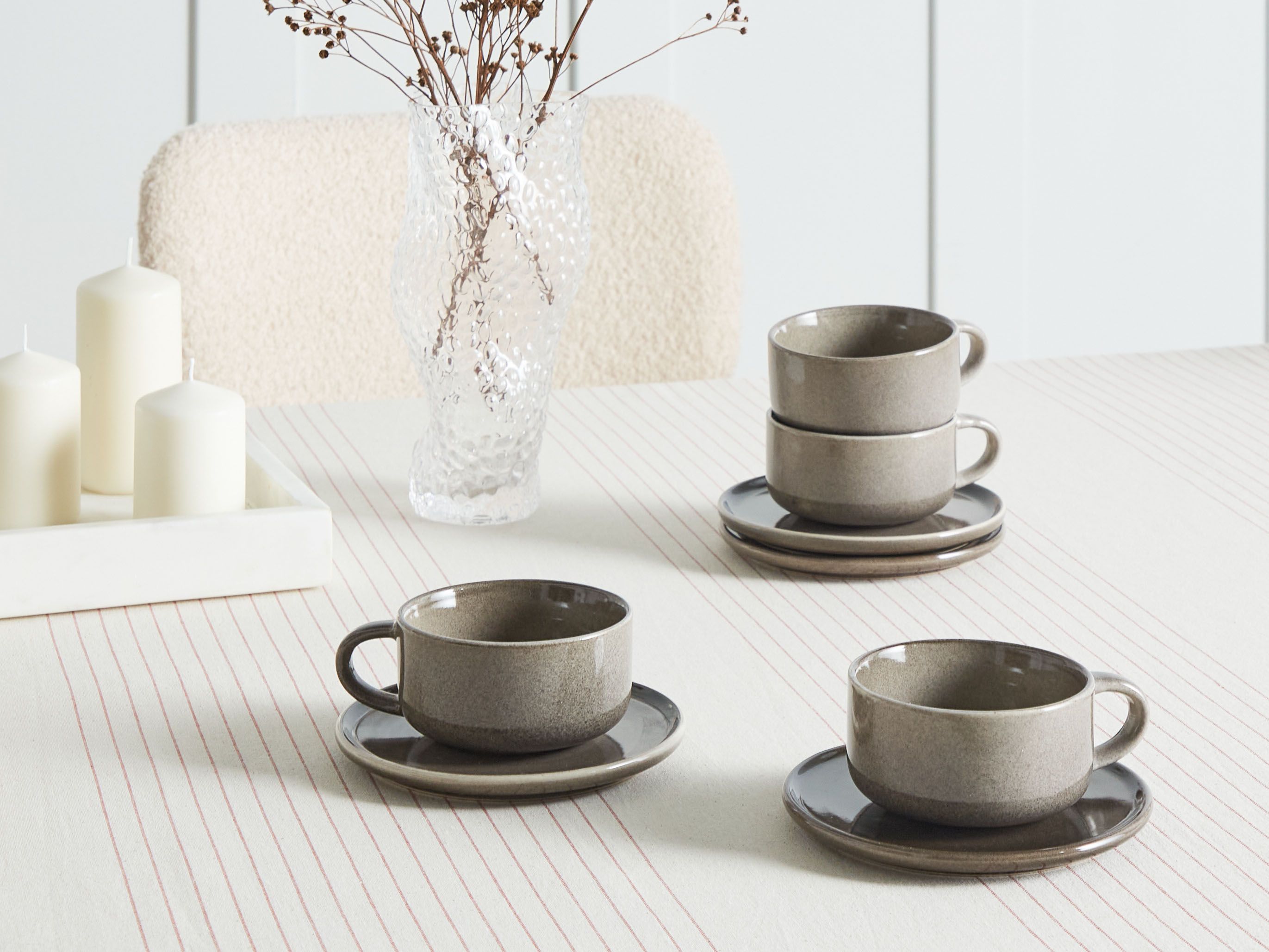 Set of 4 Cups with Saucers COSTMARY Stoneware Grey