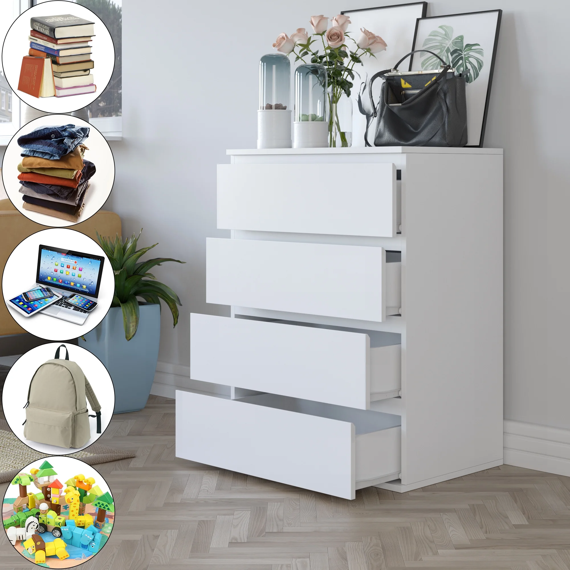 Homfa 5 Drawer White Dresser, Modern Storage Cabinet for Bedroom,Tall Chest of Drawers for Living Room - Image 25