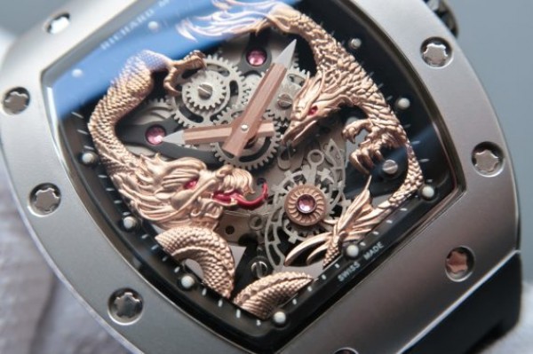 Replica Richard Mille RM057 Dragon Phoenix SS Case RG Dragon Dial Black Rubber Strap - Elite Watch Atelier