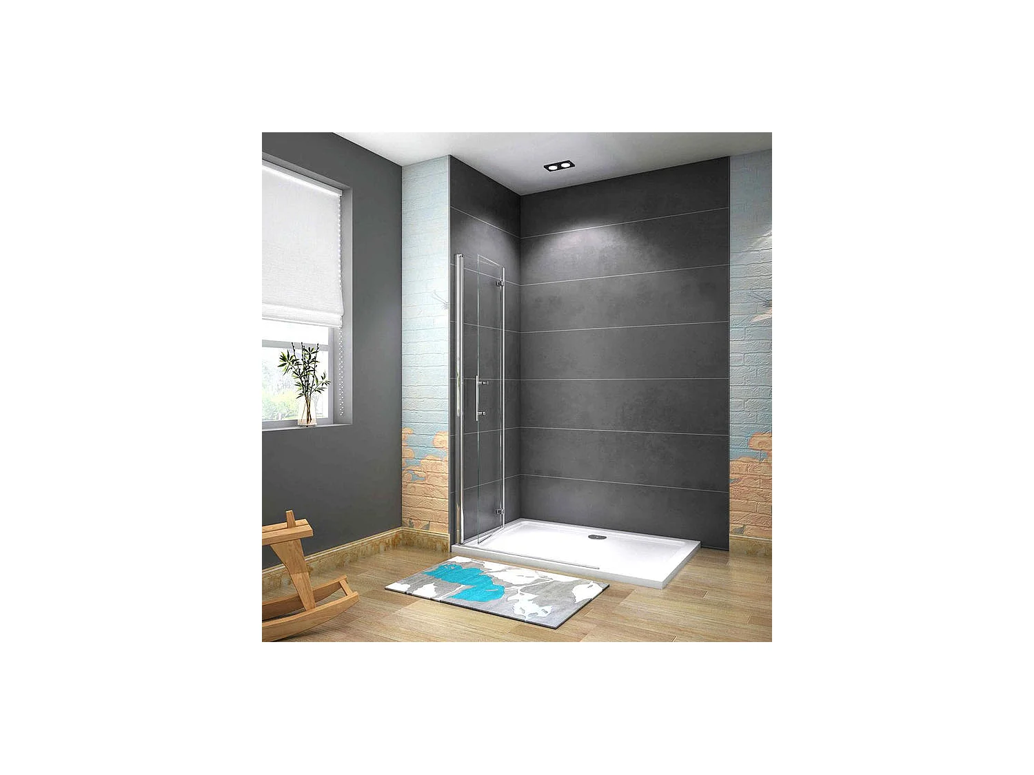 Paroi de douche pivotante 115x185cm paroi de douche à l'italienne pliante en verre 6mm anticalcaire, avec poignée en inox