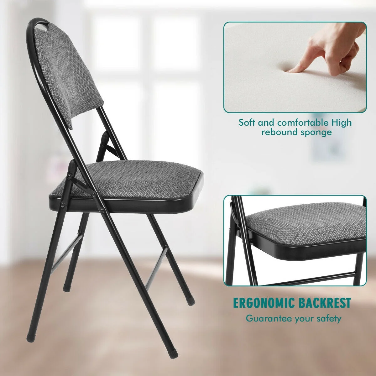Costway Set of 6 Folding Chairs Fabric Upholstered Padded Seat Metal Frame Home Office Beige - Image 18