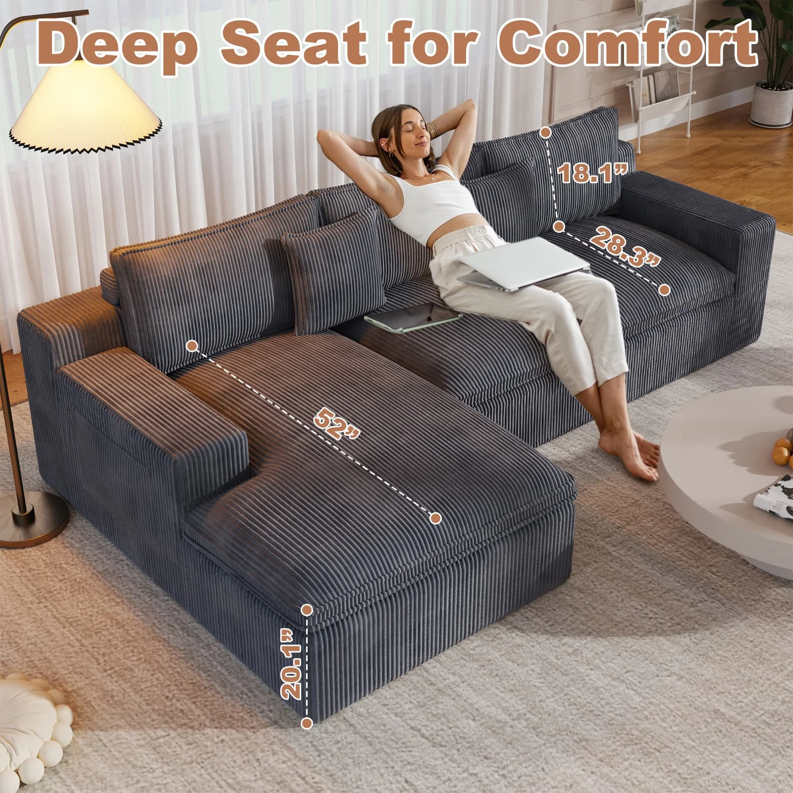 108�� Modular Sectional Sofa, Cloud Sectional Couch with Deep Seat, Modern Modular L-Shape Sofa Couch with Chaise,Upholstered Couches for Living Room Bedroom - Image 13