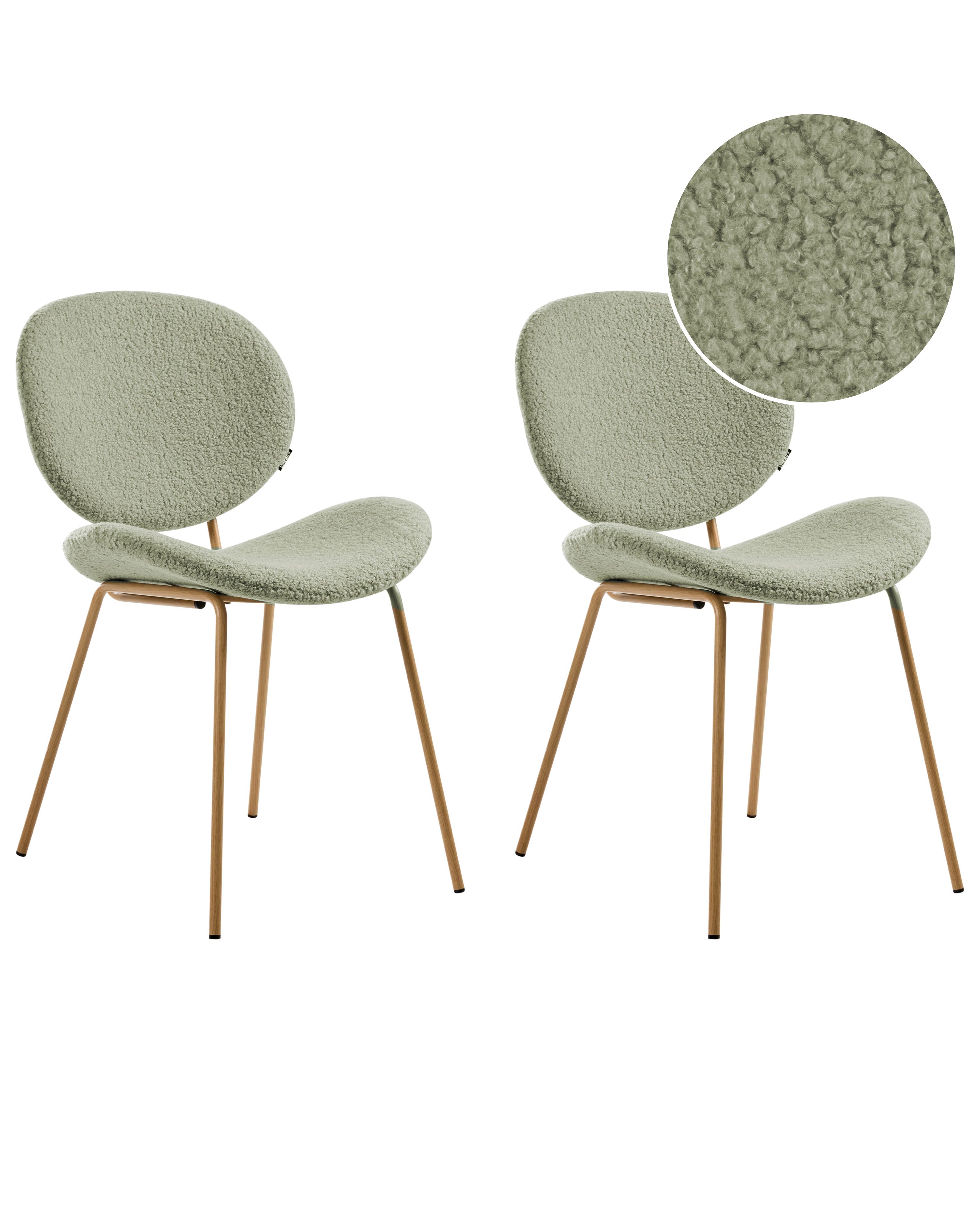 Set of 2 Dining Chairs LUANA Boucle Light Green