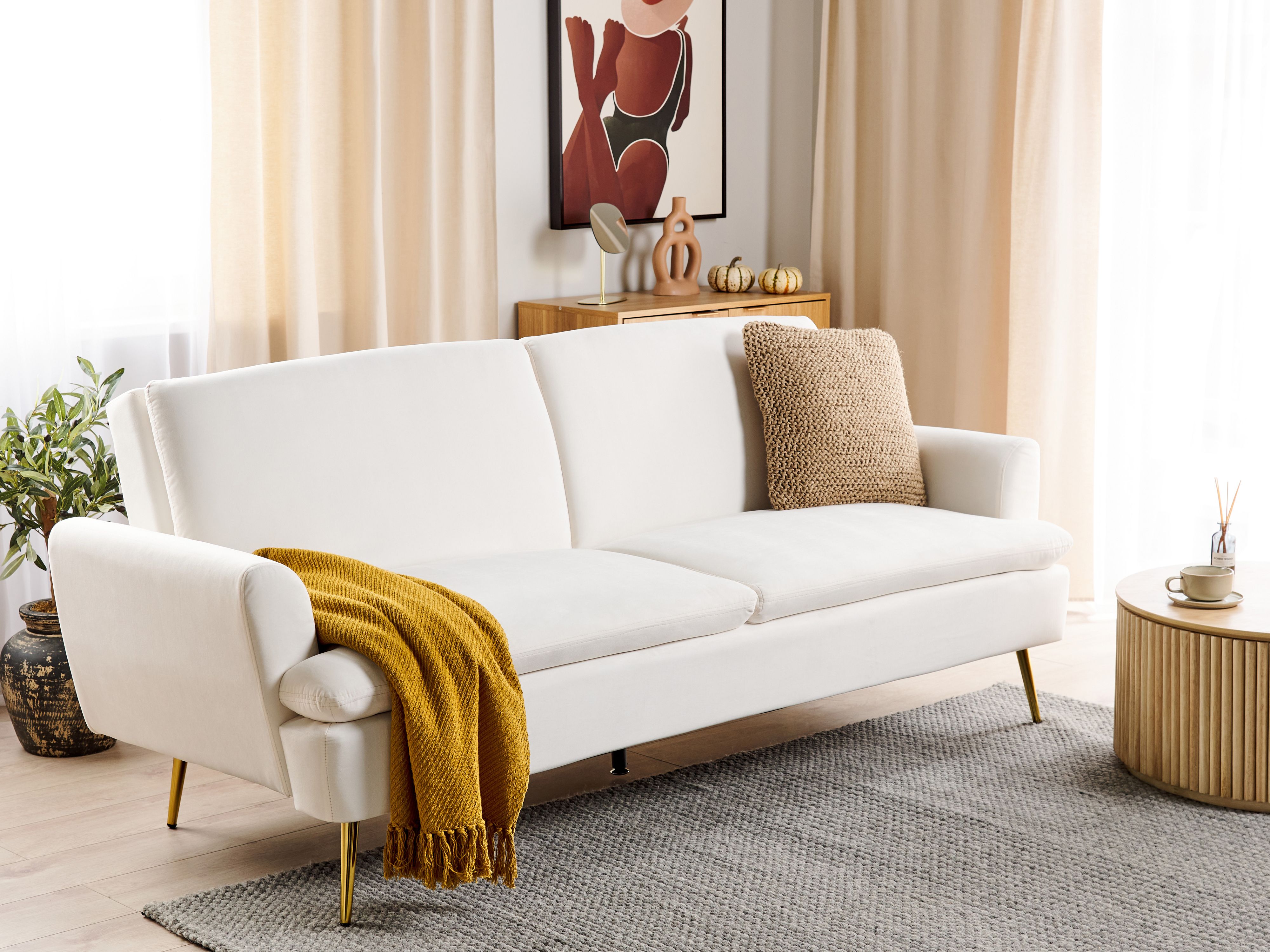 Sofa Bed 3 Seater VETTRE Velvet Off-White