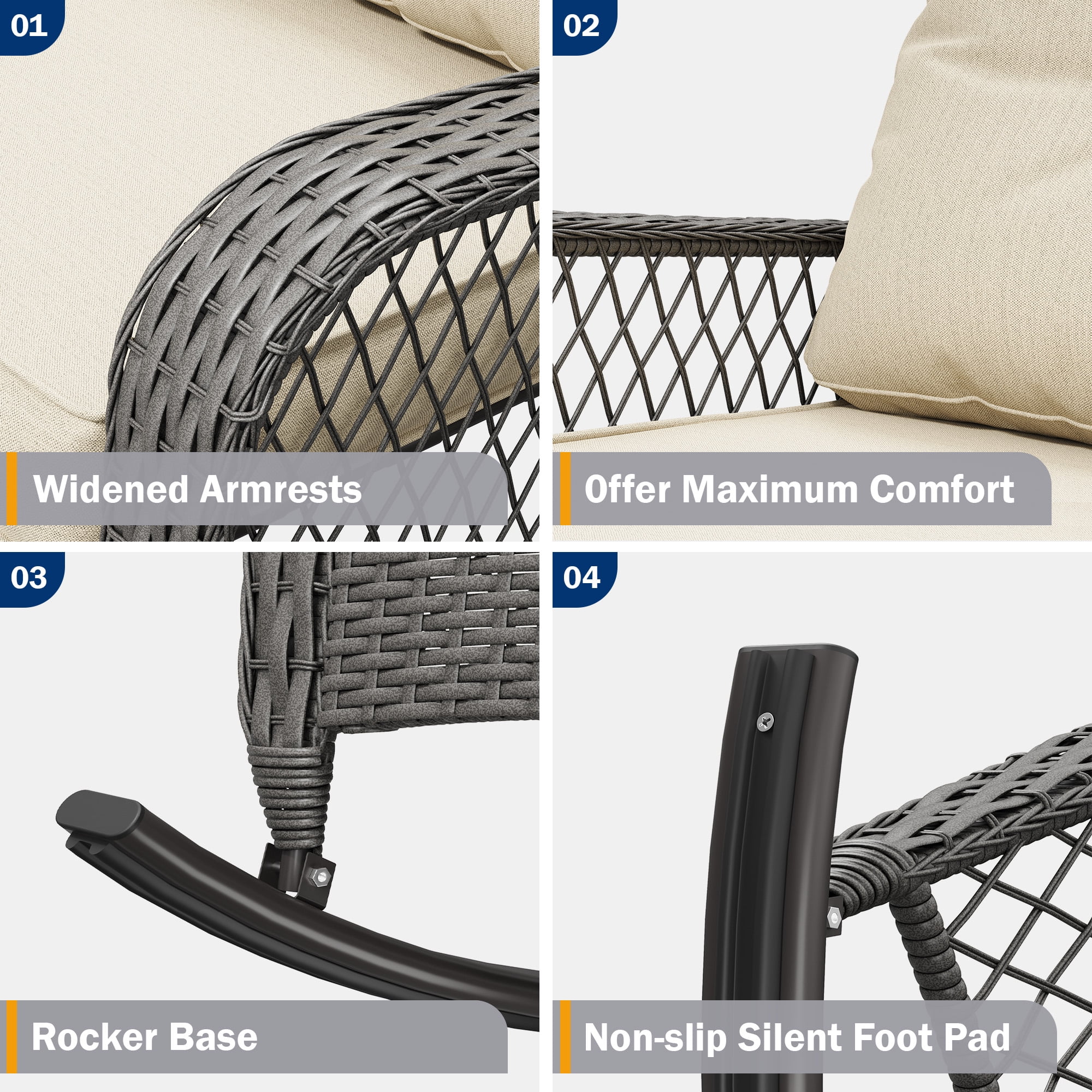 ELPOSUN 3-Piece Outdoor Rocking Chairs, Wicker Patio Furniture with Thickened Cushions and Table for Porch - Image 39