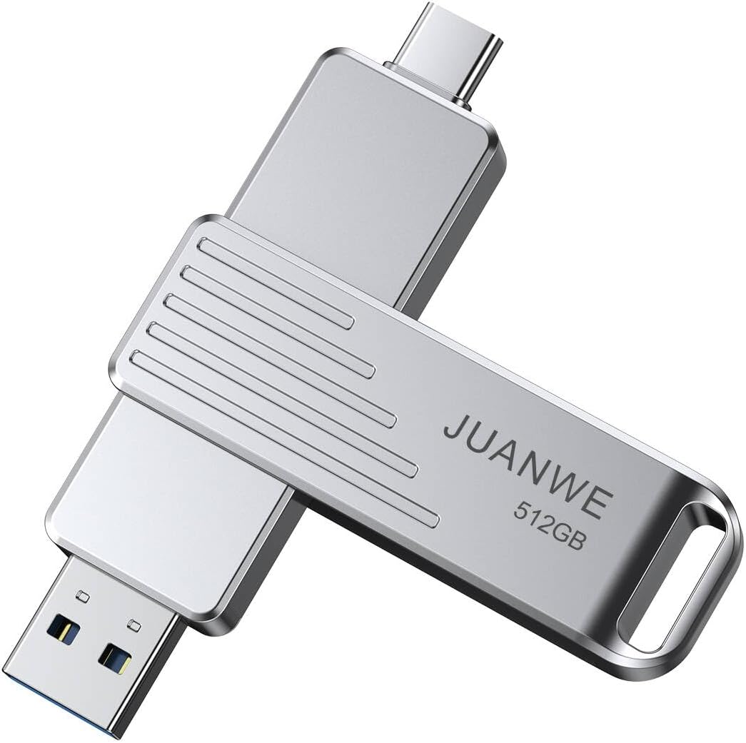 JUANWE 512GB USB C Flash Drive up to 1000MB/s USB Drive with USB C and USB A Swivel Thumb Drive USB 3.2 Gen 2 Jump Drive Compatible with iPhone 15 and Above, Android, Mac, Car Audio, Game Console