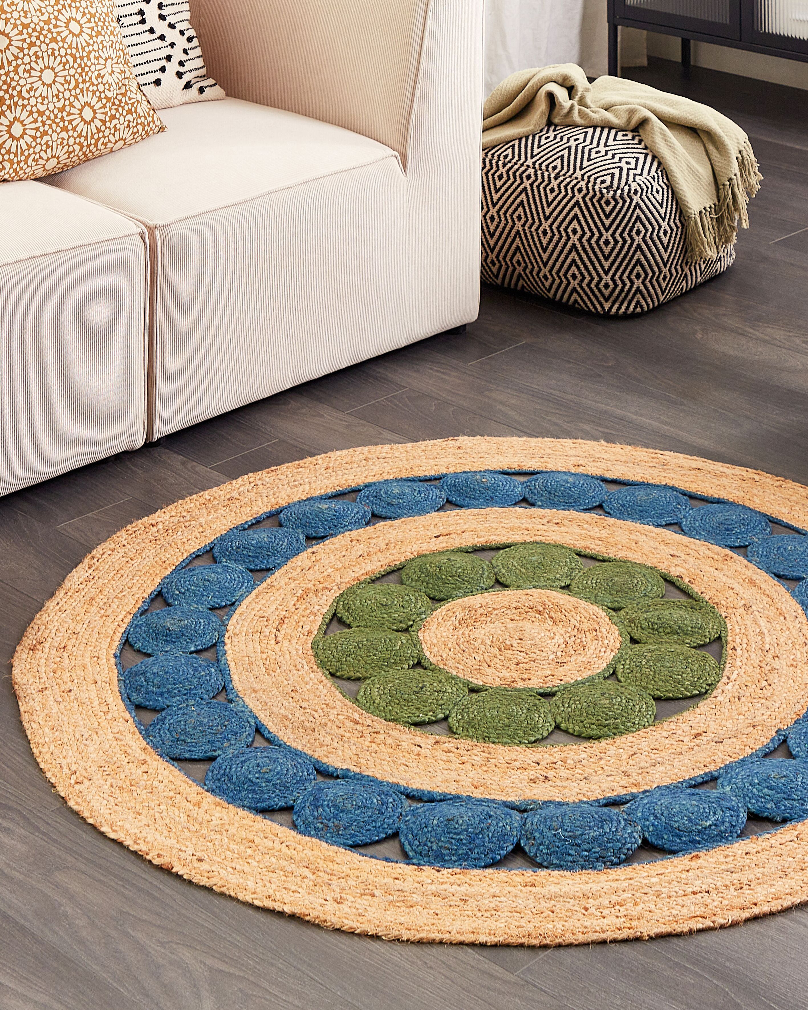 Rug HOVIT Green Blue ø 140 cm Jute