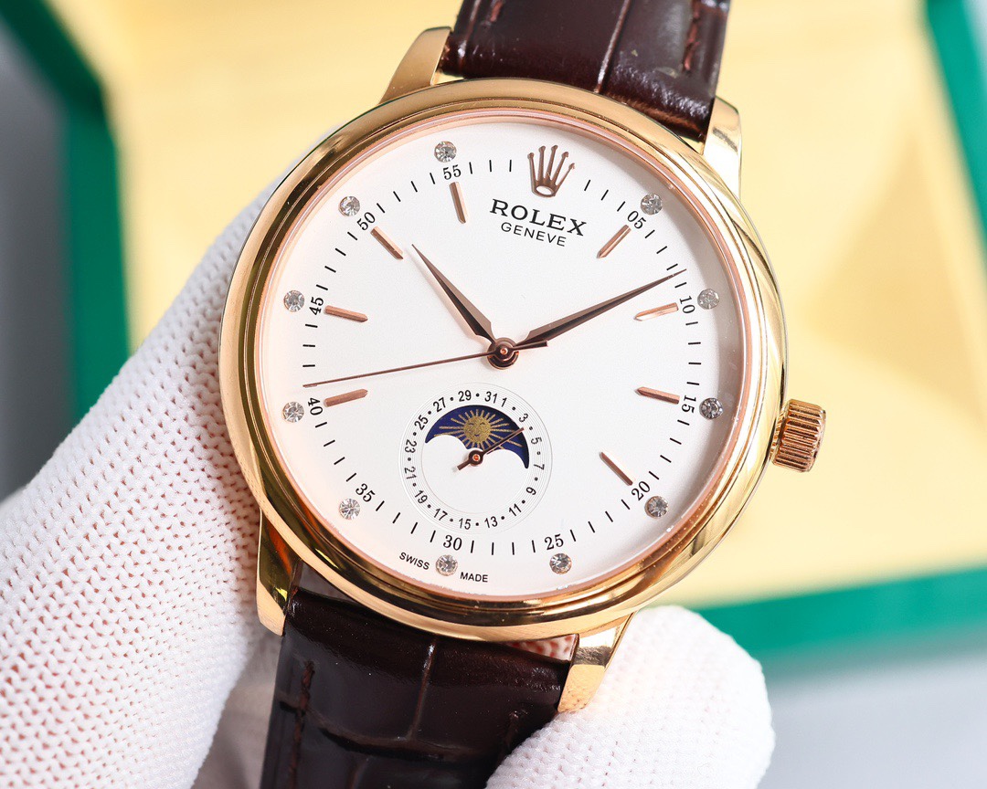 Rolex👑 Cellini Moonphase-40mm-Leather(1:1 replica) - Elite Watch Atelier