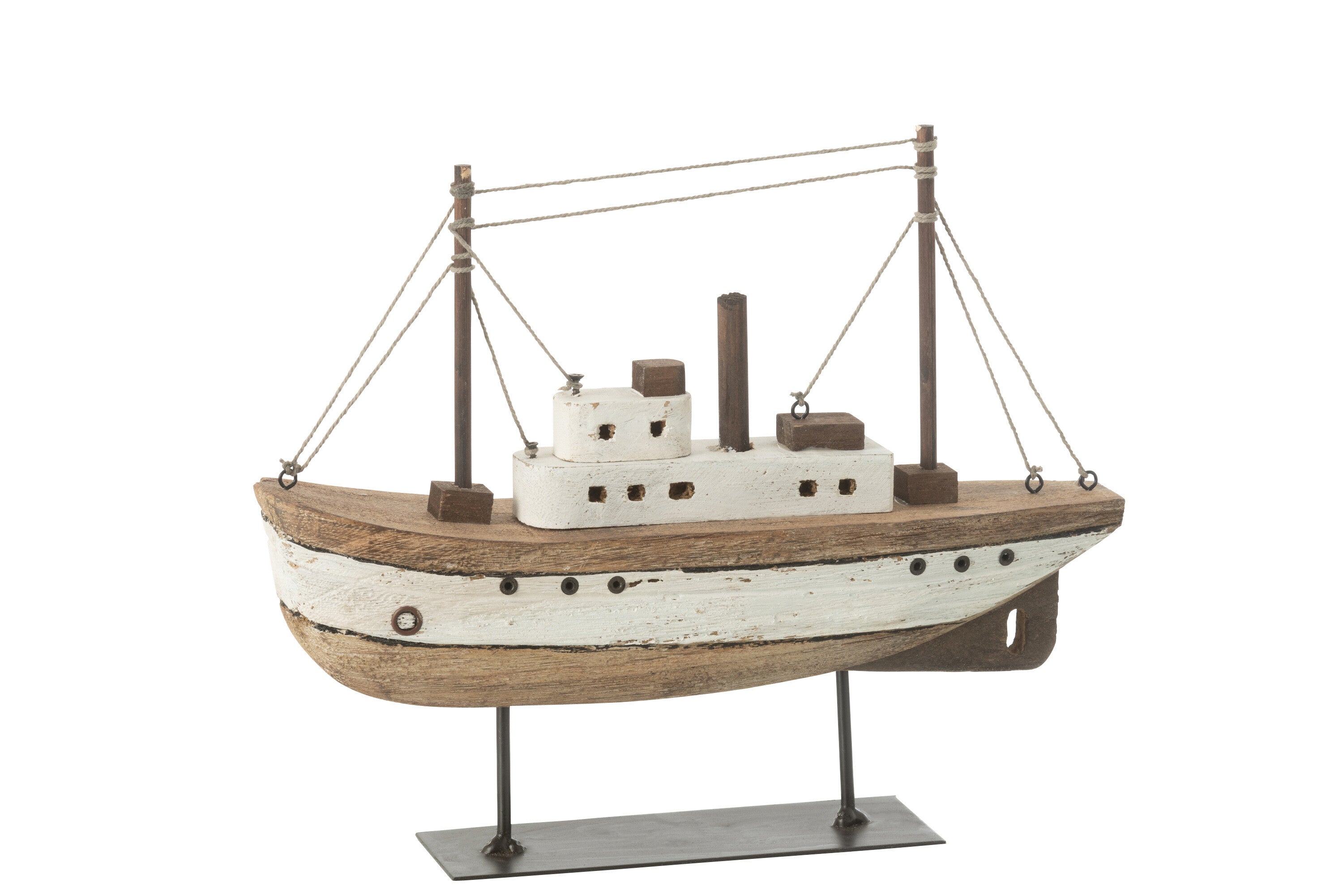 J-Line decoratie Boot Op Voet - hout - naturel wit - large